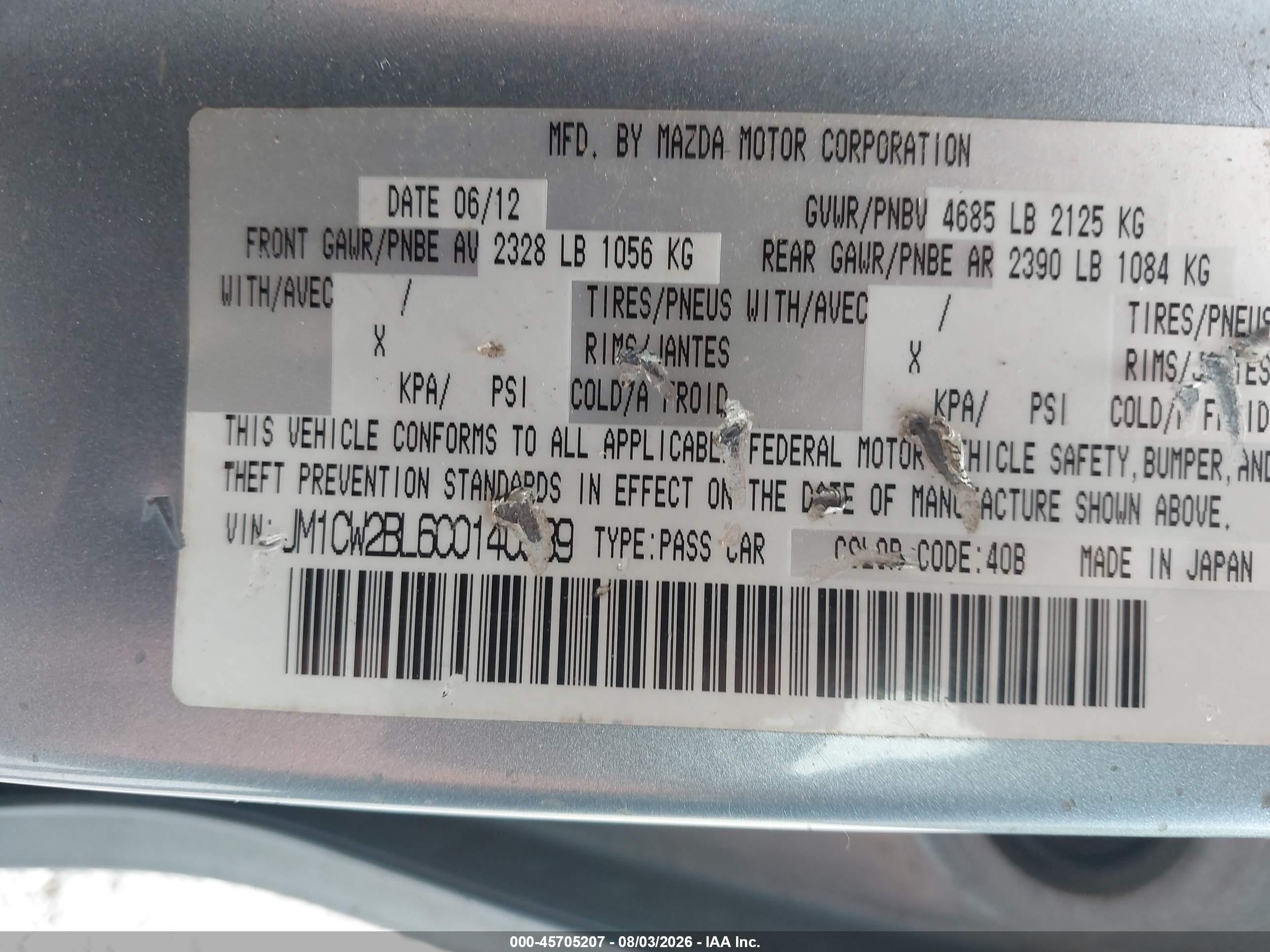 2012 Mazda Mazda5 Sport Light Blue vin: JM1CW2BL6C0140539