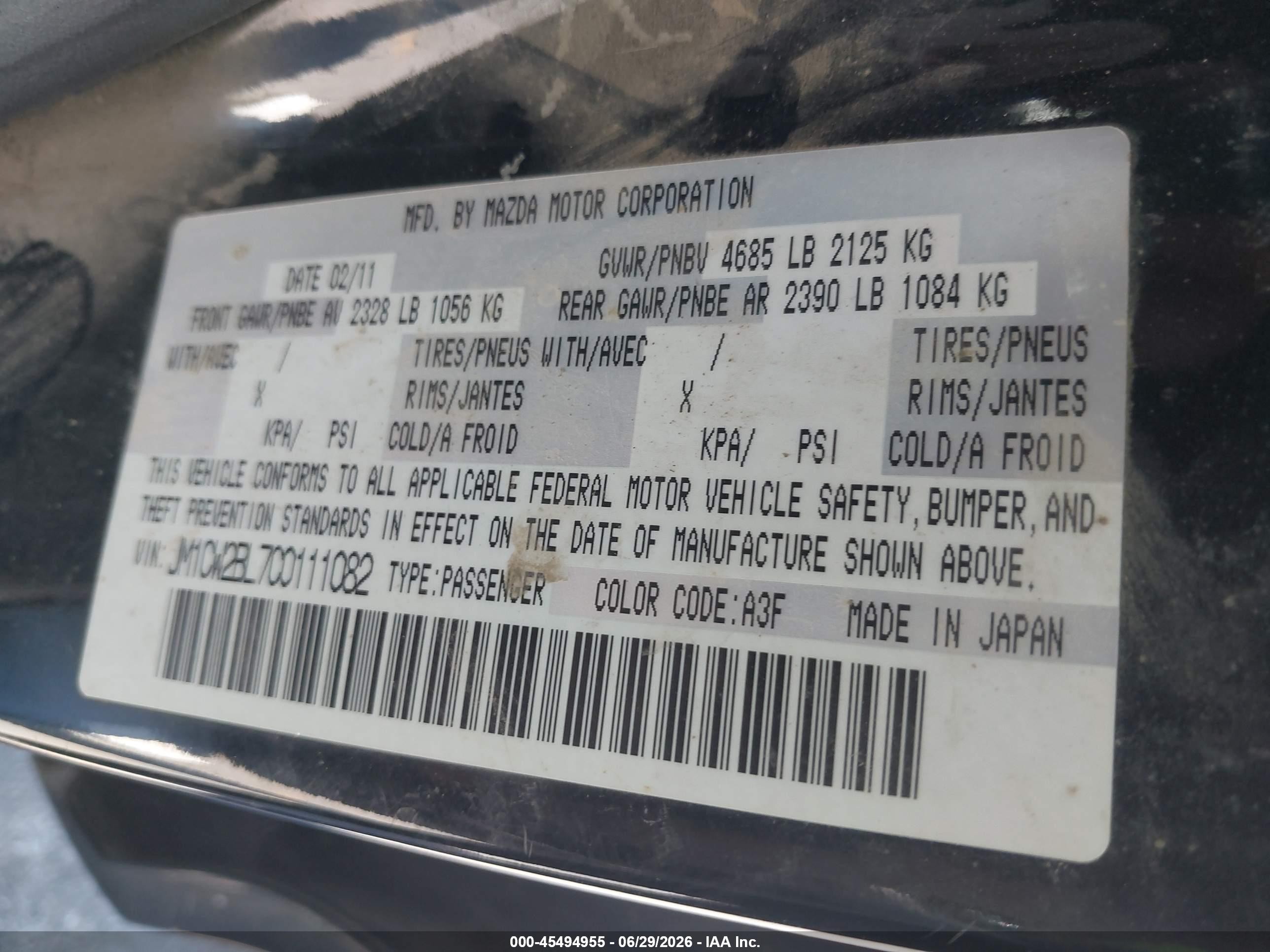 2012 Mazda Mazda5 Sport Black vin: JM1CW2BL7C0111082