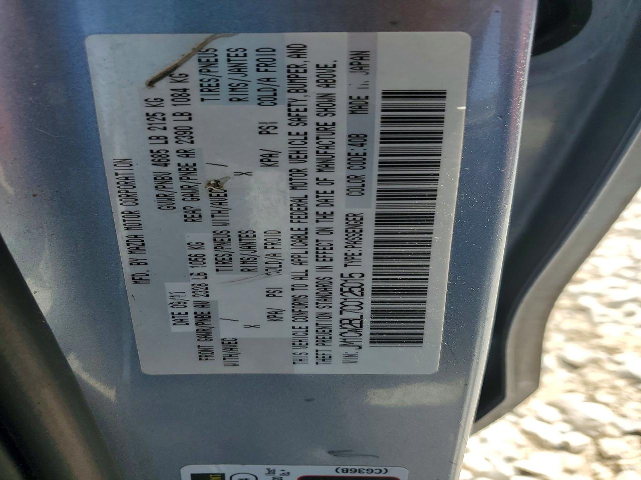 2012 Mazda 5 Blue vin: JM1CW2BL7C0125015