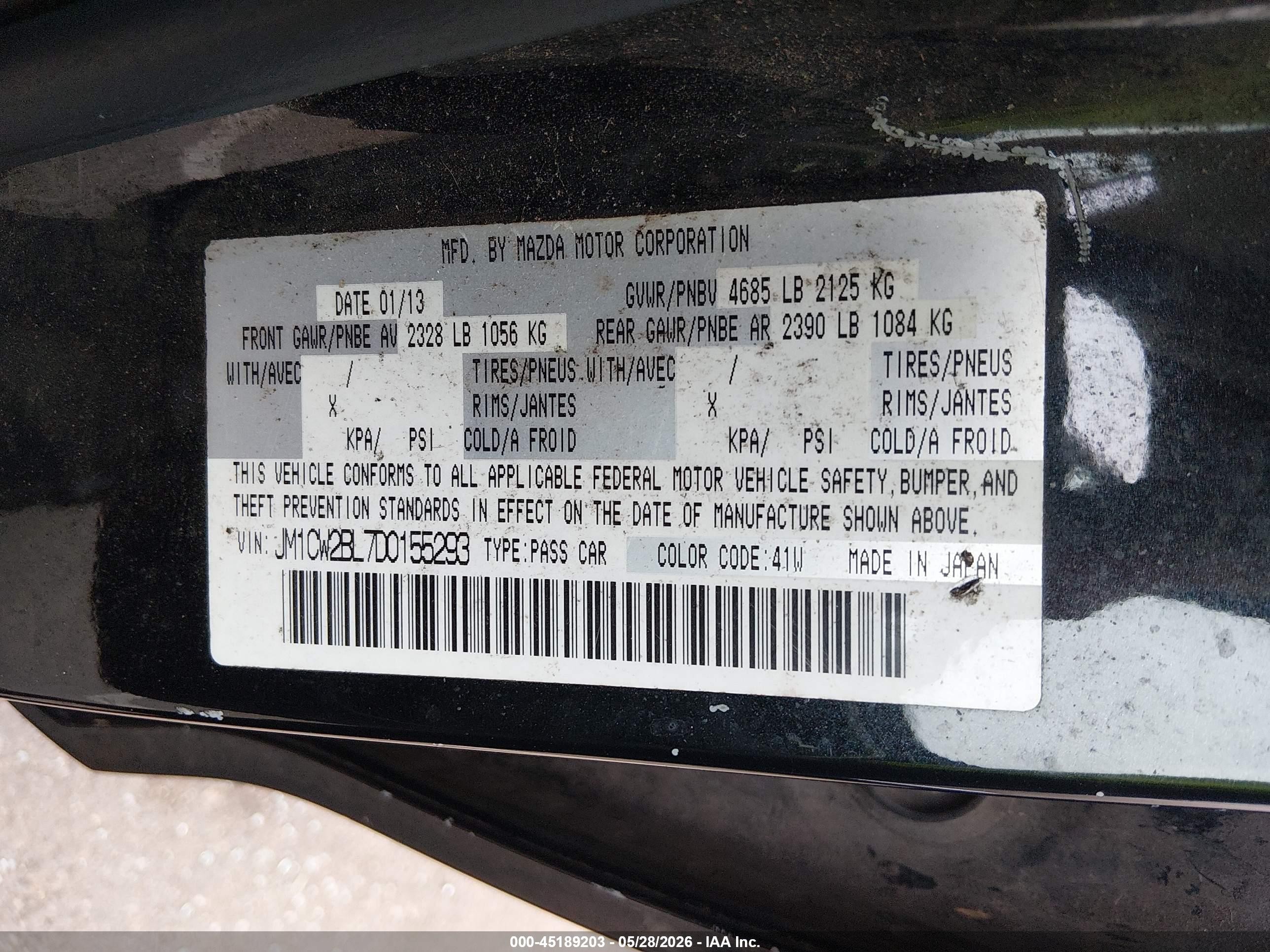 2013 Mazda Mazda5 Sport Black vin: JM1CW2BL7D0155293