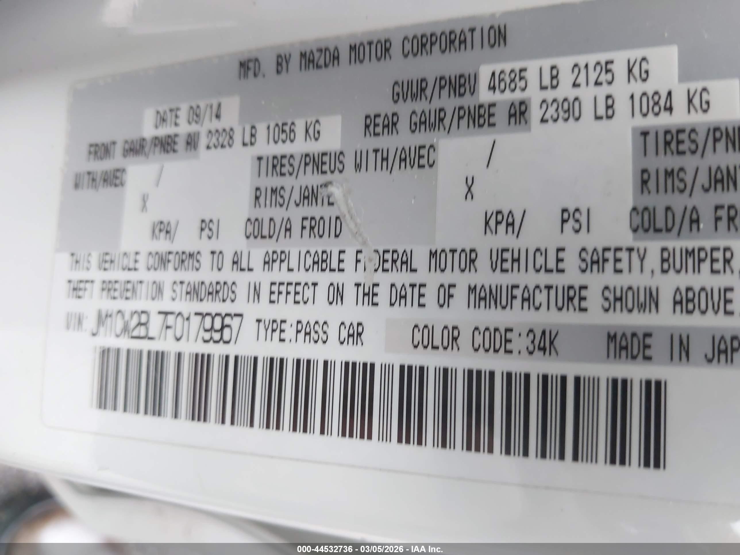 2015 Mazda Mazda5 Sport White vin: JM1CW2BL7F0179967