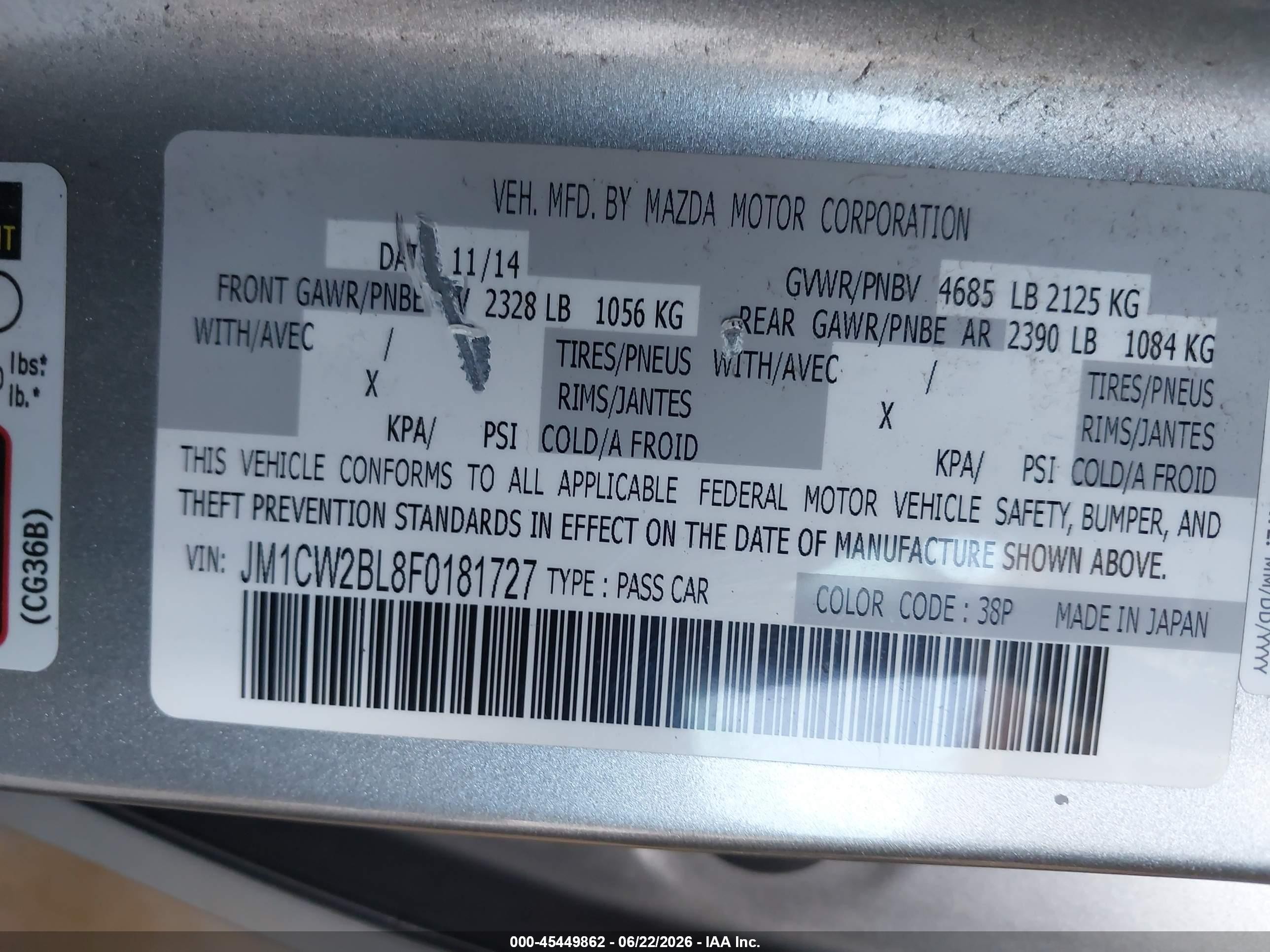 2015 Mazda Mazda5 Sport Silver vin: JM1CW2BL8F0181727