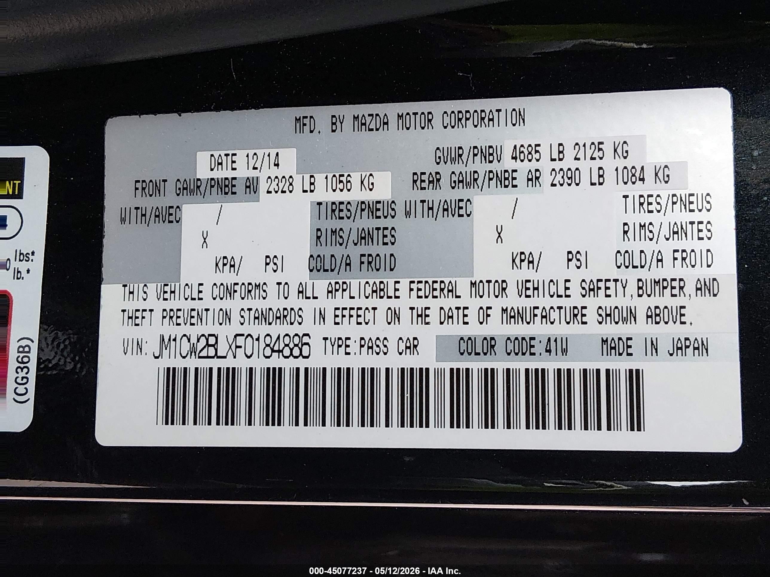 2015 Mazda Mazda5 Sport Black vin: JM1CW2BLXF0184886