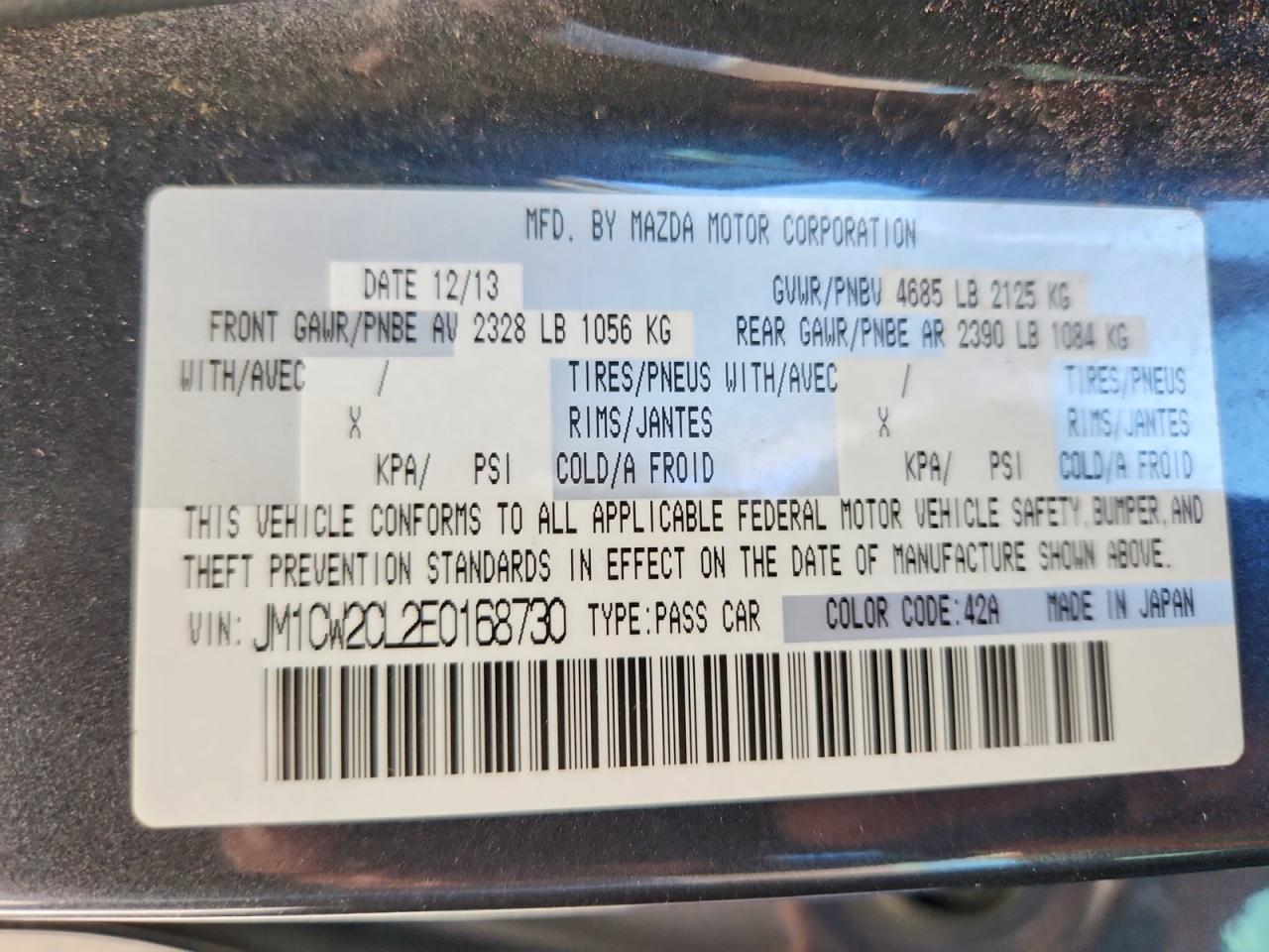 2014 Mazda 5 Touring Charcoal vin: JM1CW2CL2E0168730