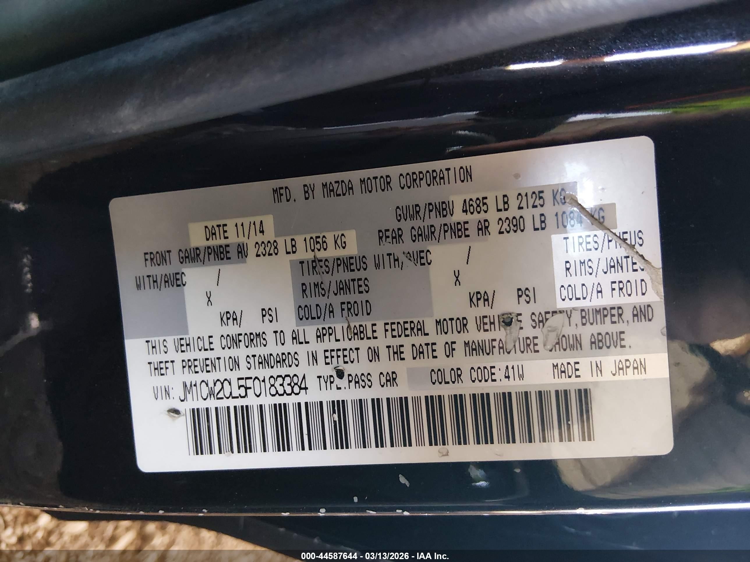 2015 Mazda Mazda5 Touring Black vin: JM1CW2CL5F0183384