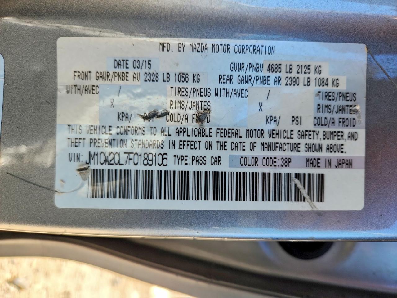 2015 Mazda 5 Touring Silver vin: JM1CW2CL7F0189106