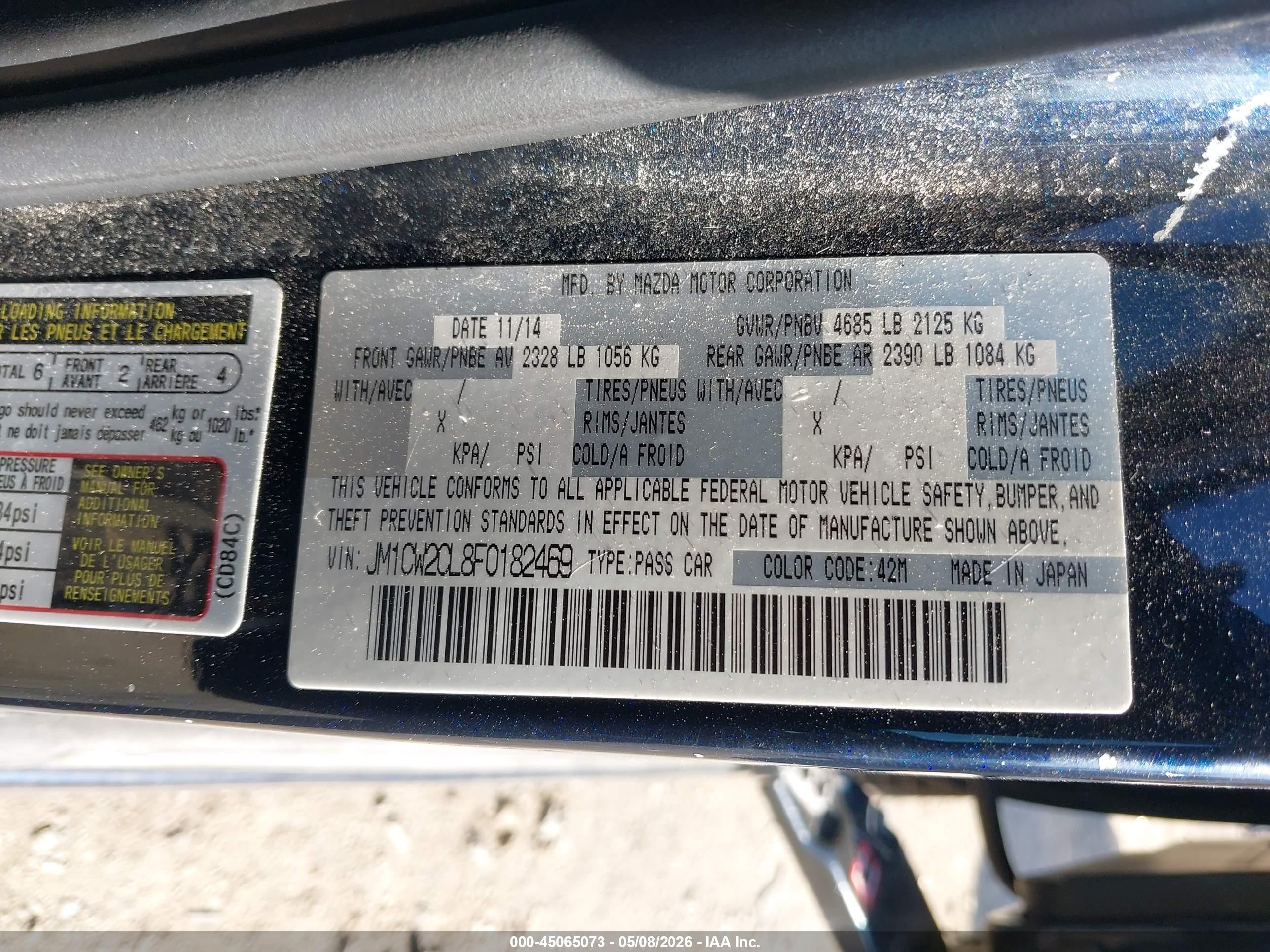 2015 Mazda Mazda5 Touring Navy vin: JM1CW2CL8F0182469