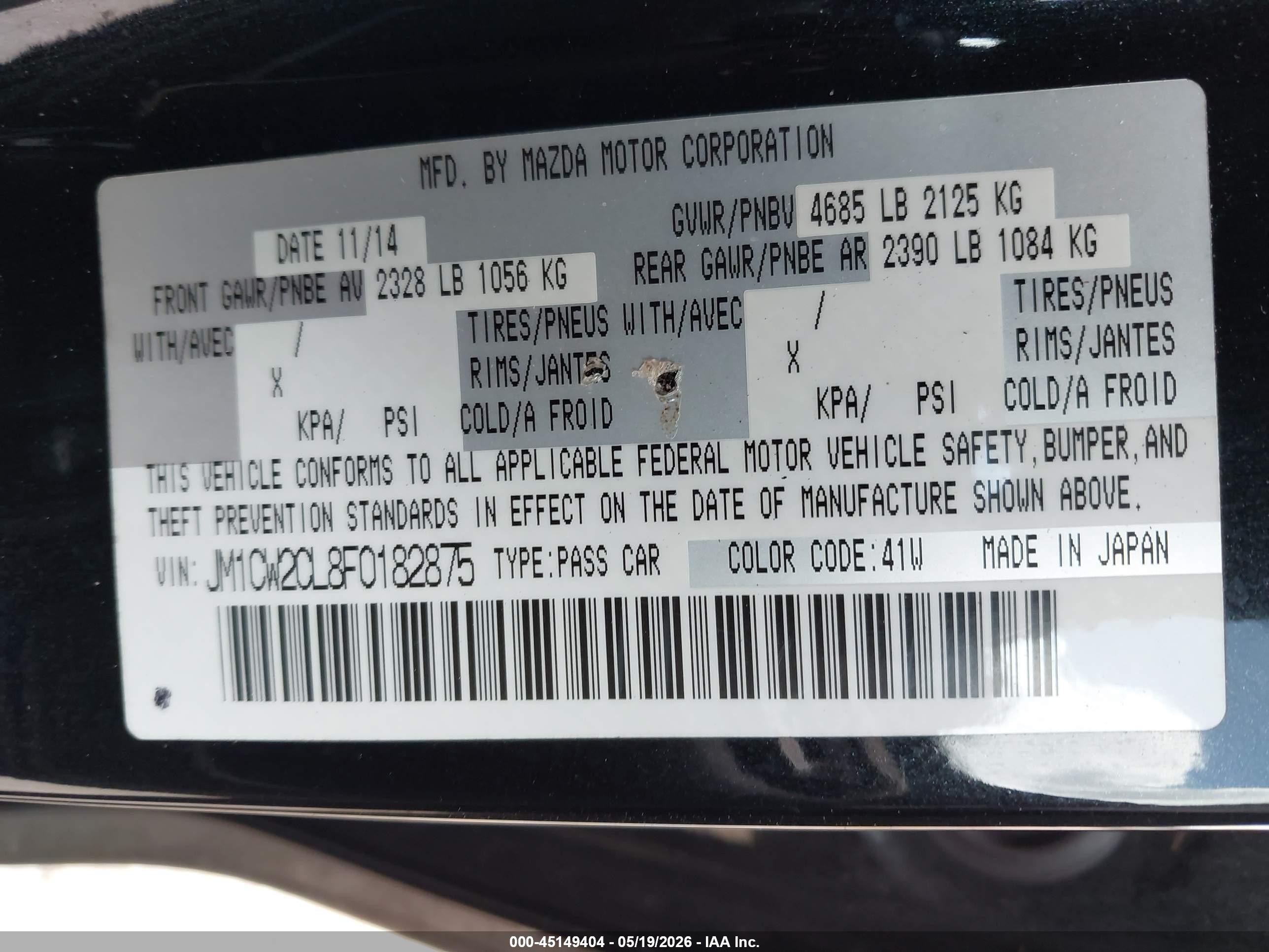 2015 Mazda Mazda5 Touring Black vin: JM1CW2CL8F0182875