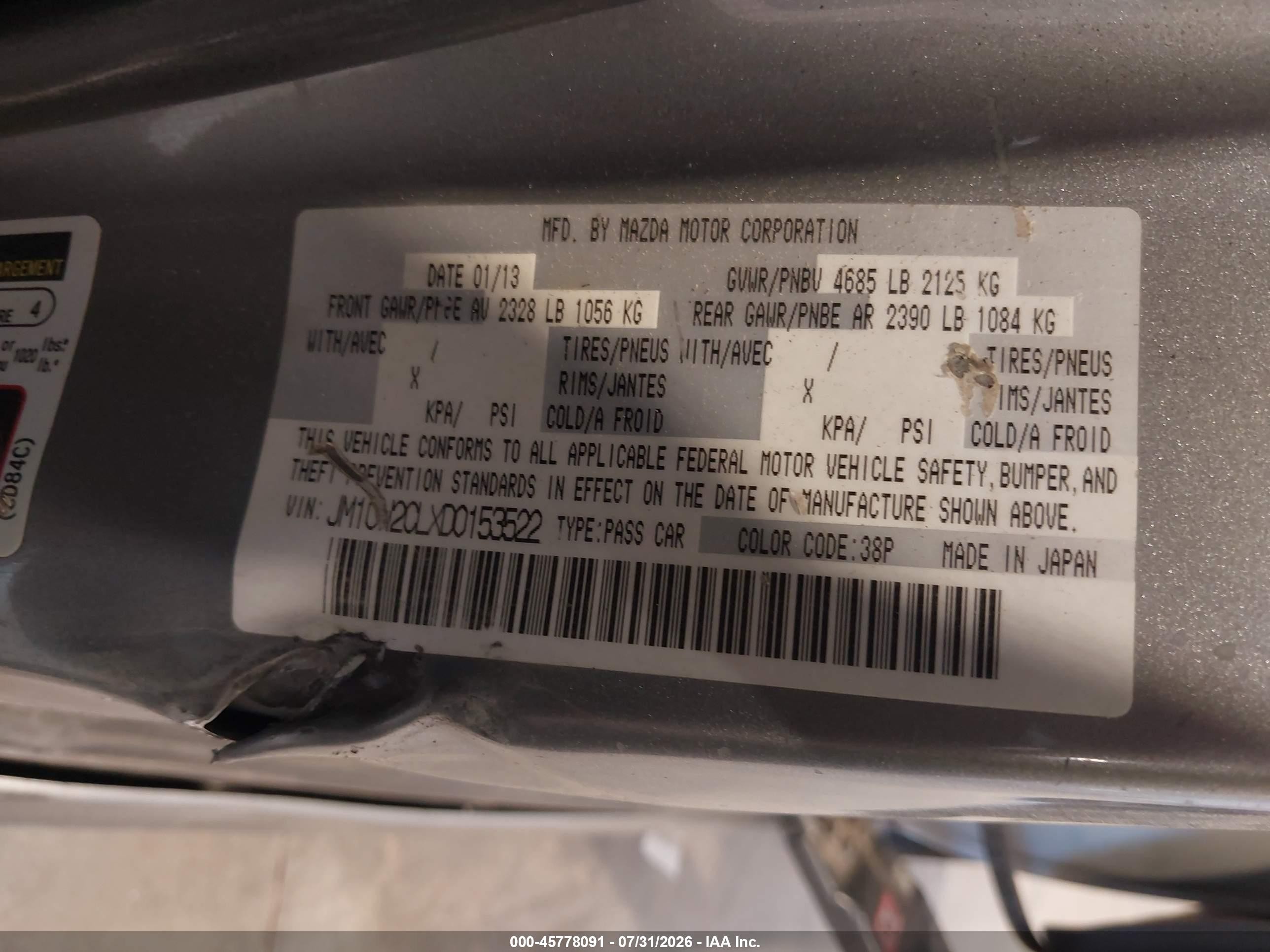 2013 Mazda Mazda5 Touring Silver vin: JM1CW2CLXD0153522
