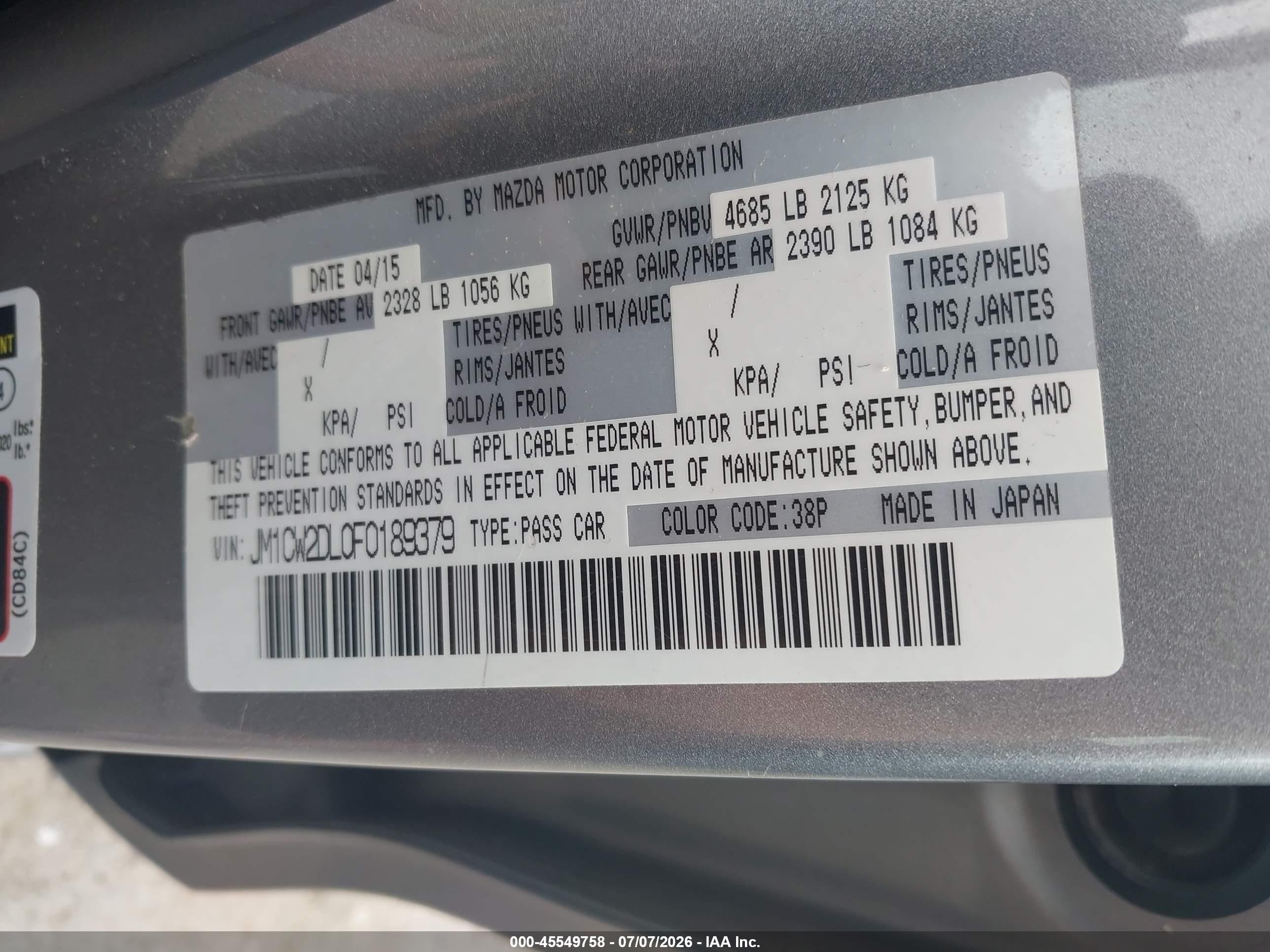 2015 Mazda Mazda5 Grand Touring Silver vin: JM1CW2DL0F0189379