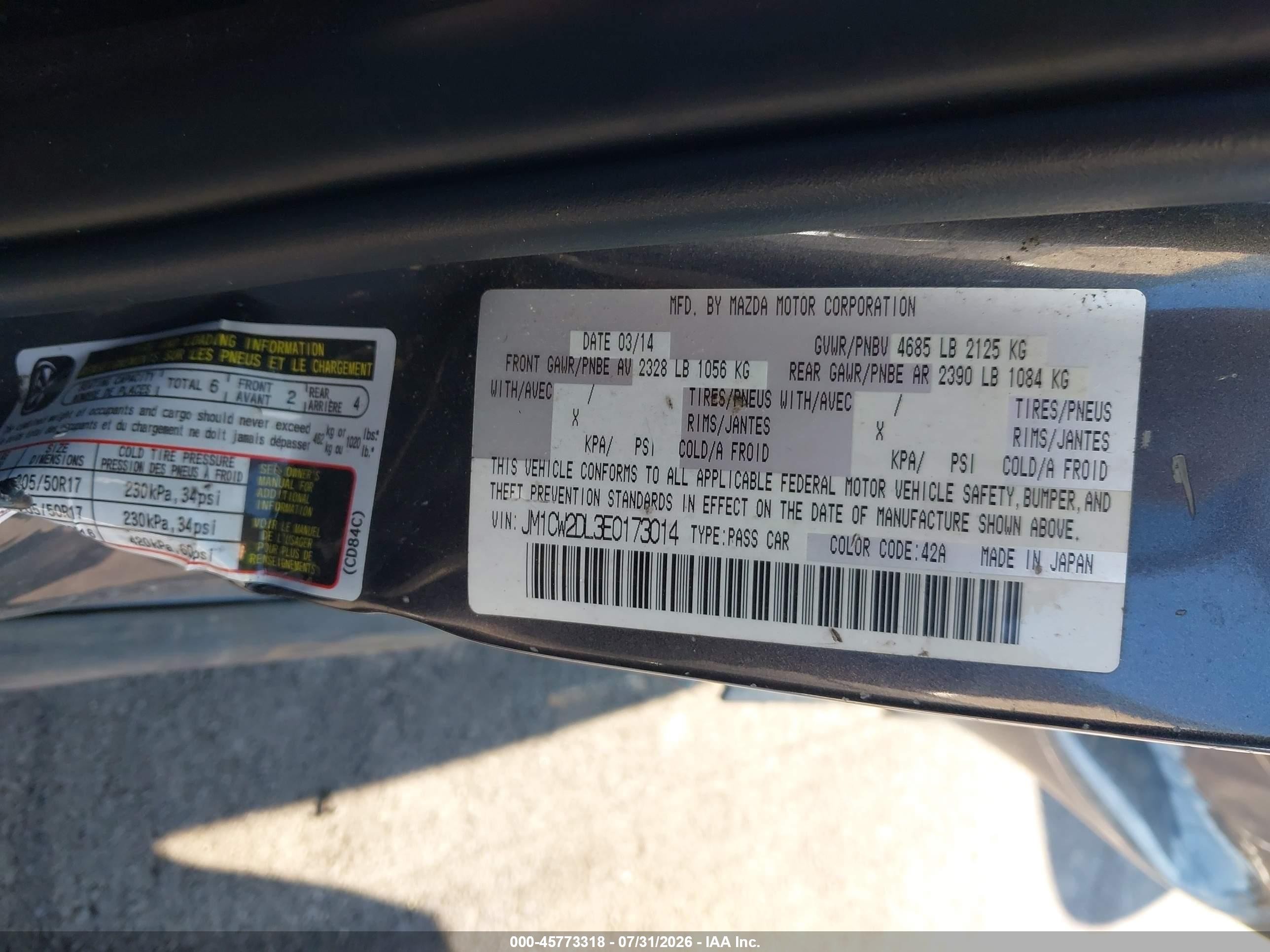 2014 Mazda Mazda5 Grand Touring Gray vin: JM1CW2DL3E0173014