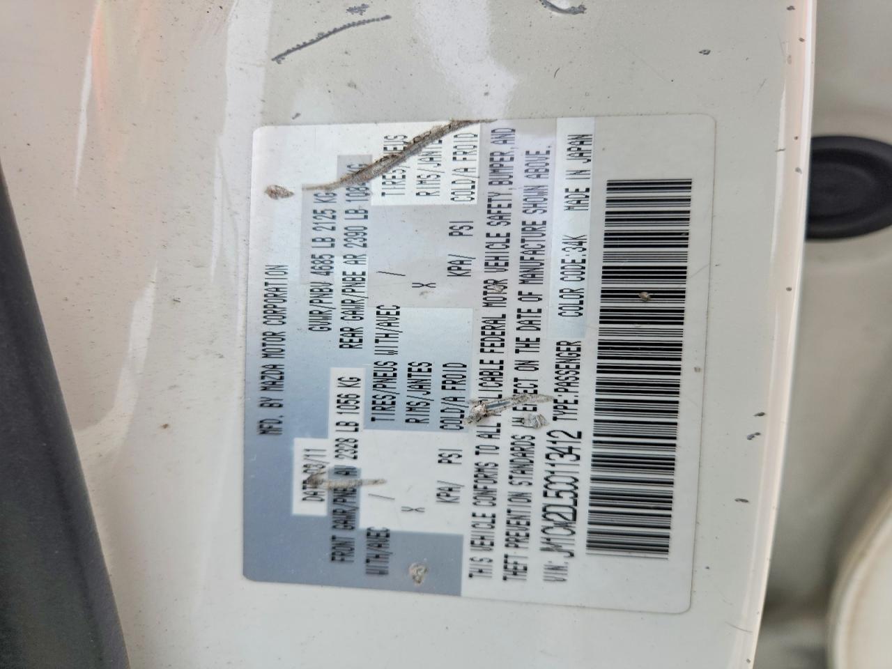 2012 Mazda 5 White vin: JM1CW2DL5C0113412