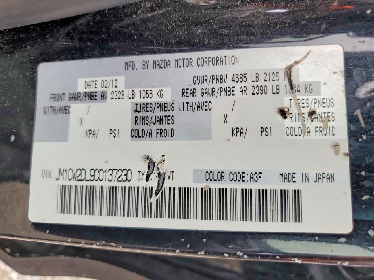 2012 Mazda 5 Black vin: JM1CW2DL9C0137230