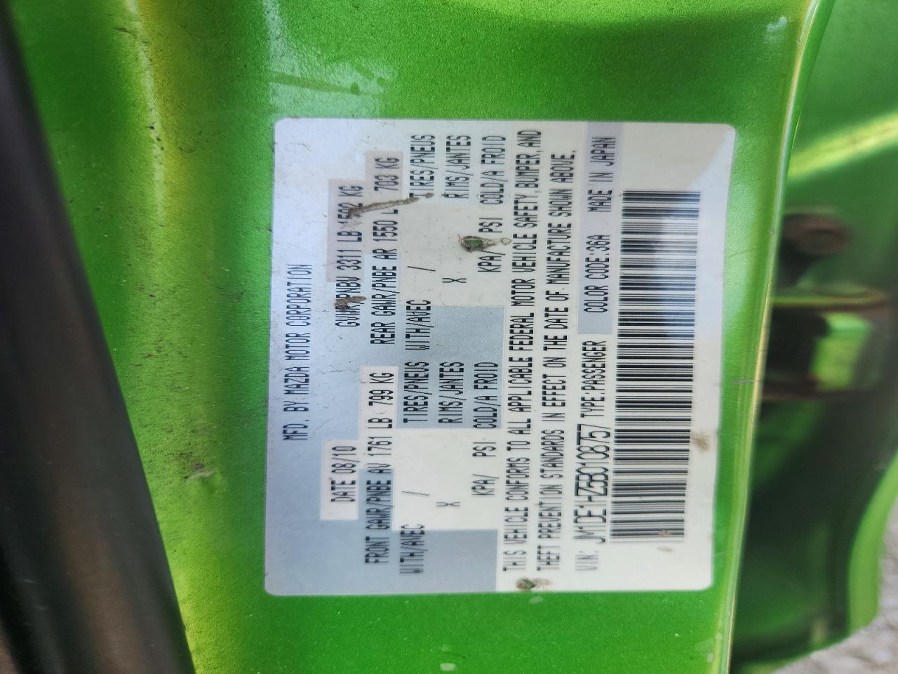 2011 Mazda Mazda2 Green vin: JM1DE1HZ5B0108757