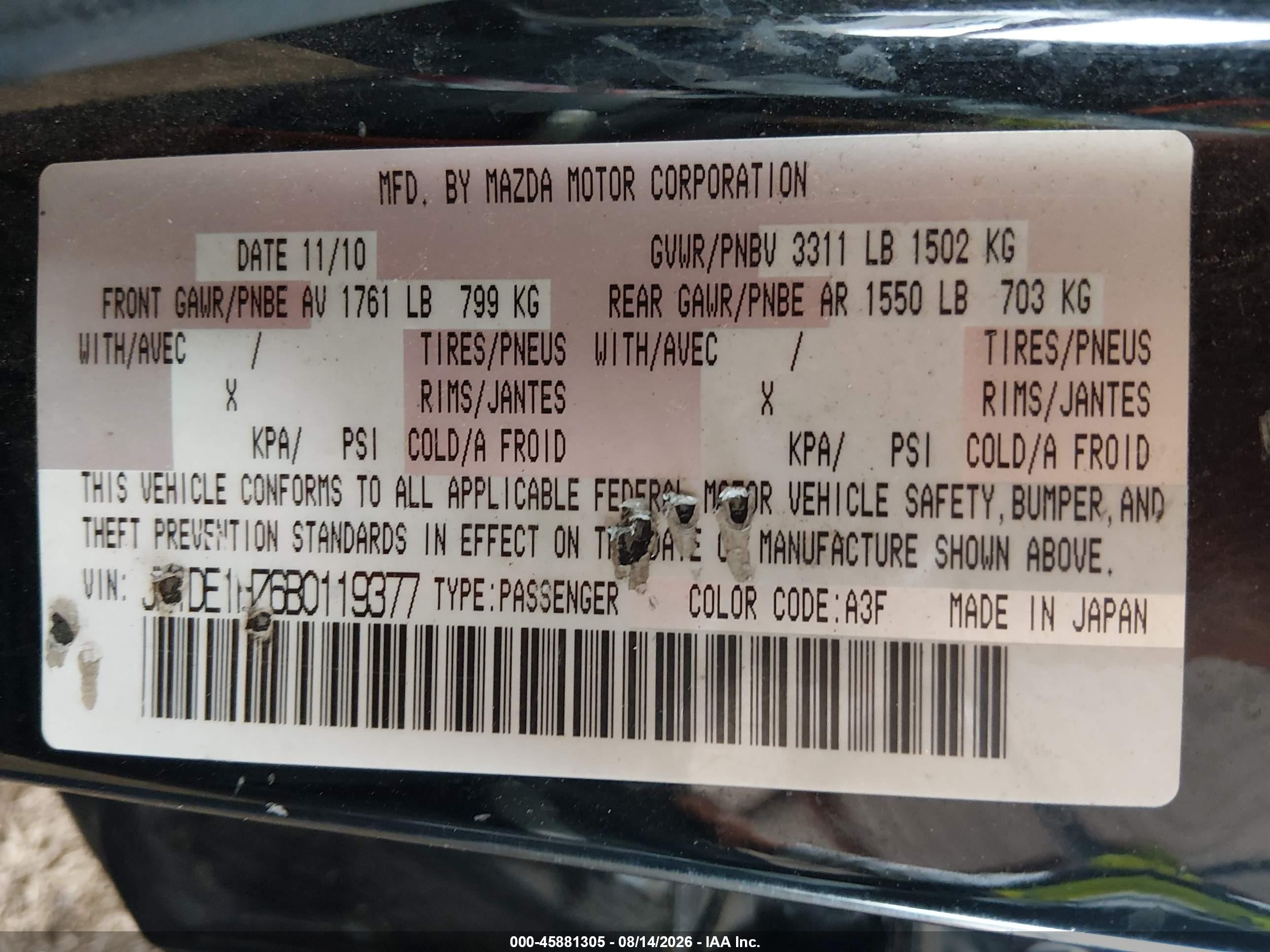 2011 Mazda Mazda2 Sport Black vin: JM1DE1HZ6B0119377
