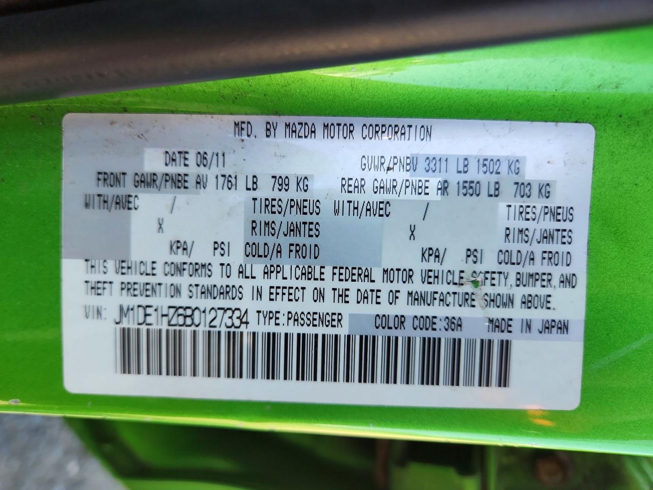 2011 Mazda Mazda2 Green vin: JM1DE1HZ6B0127334