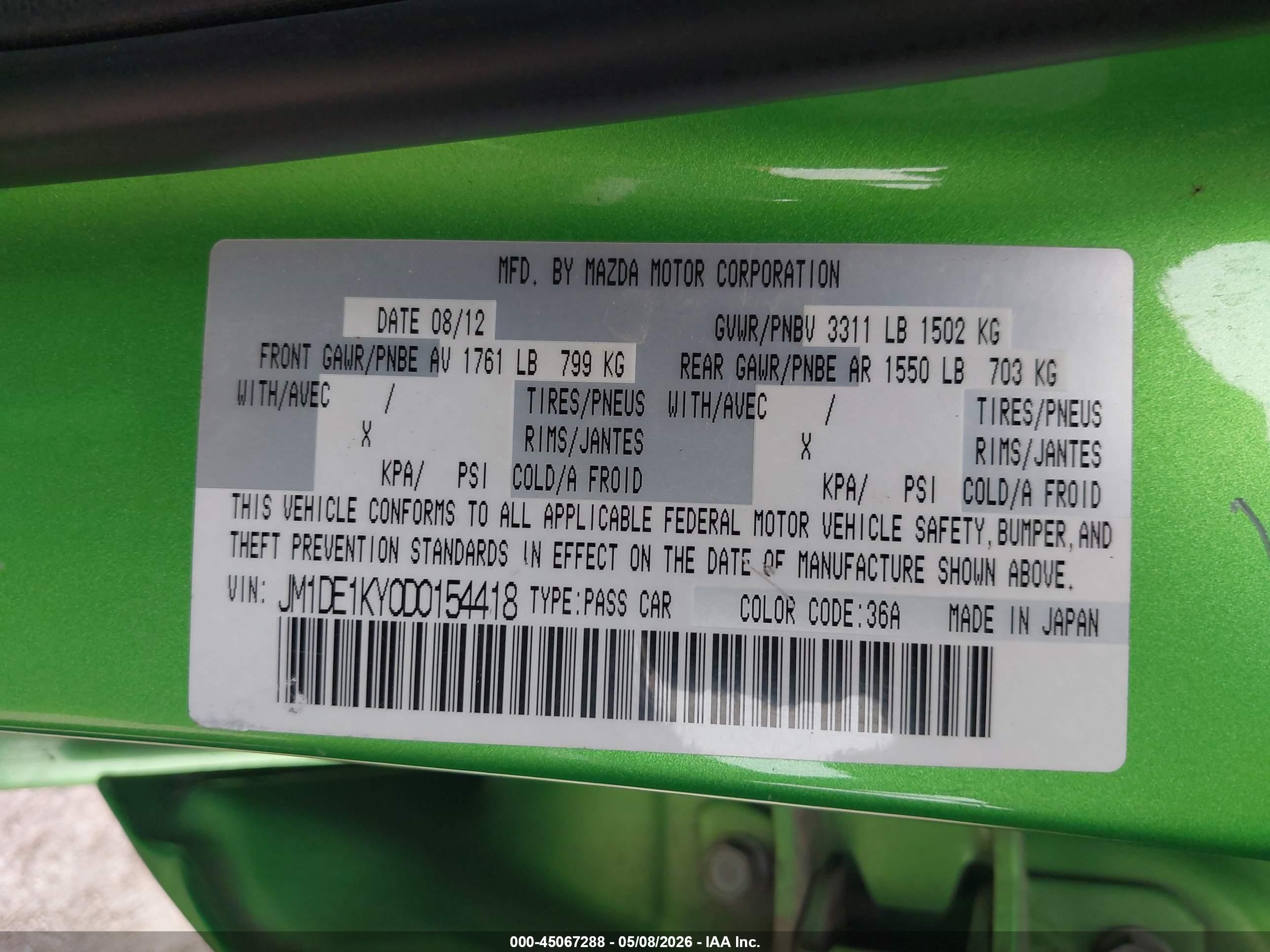 2013 Mazda Mazda2 Sport Green vin: JM1DE1KY0D0154418