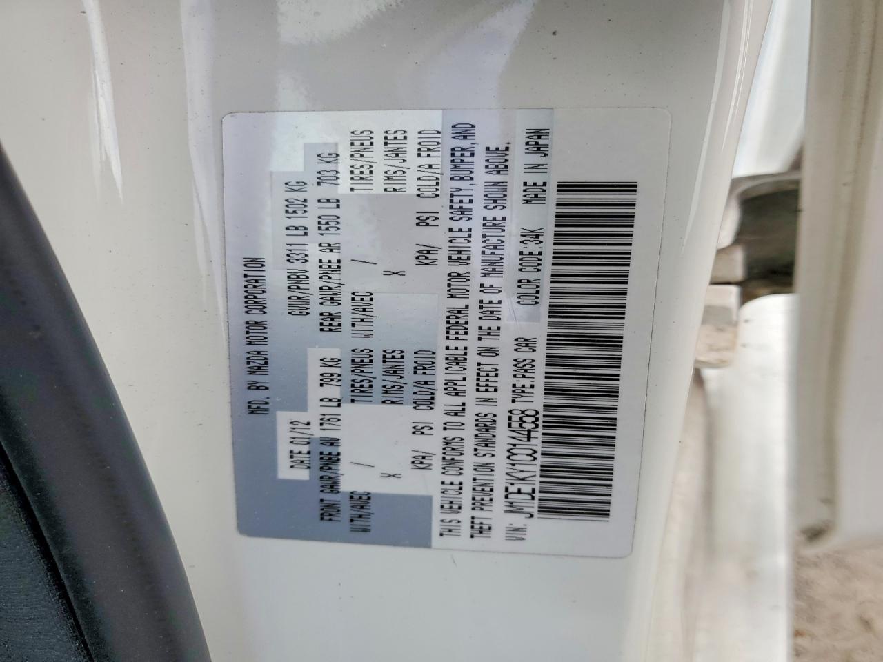 2012 Mazda Mazda 2 White vin: JM1DE1KY1C0144558