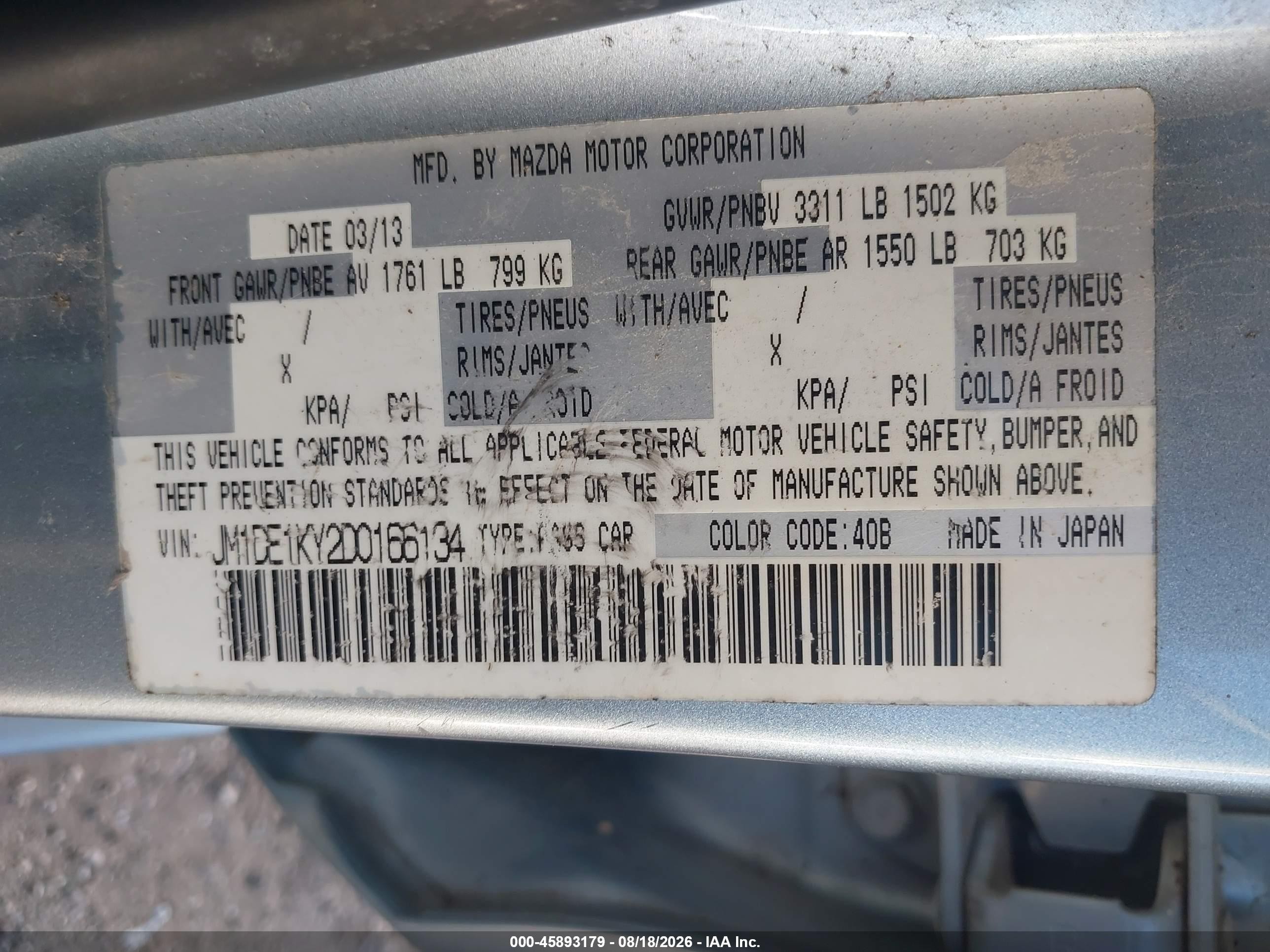 2013 Mazda Mazda2 Sport Light Blue vin: JM1DE1KY2D0166134
