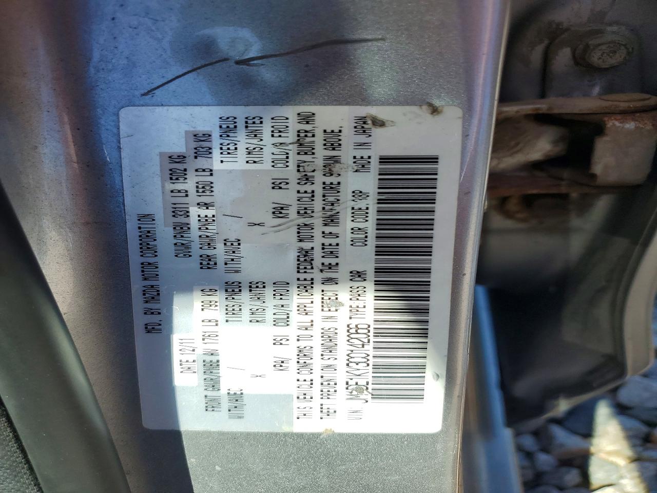 2012 Mazda Mazda Silver vin: JM1DE1KY3C0142066