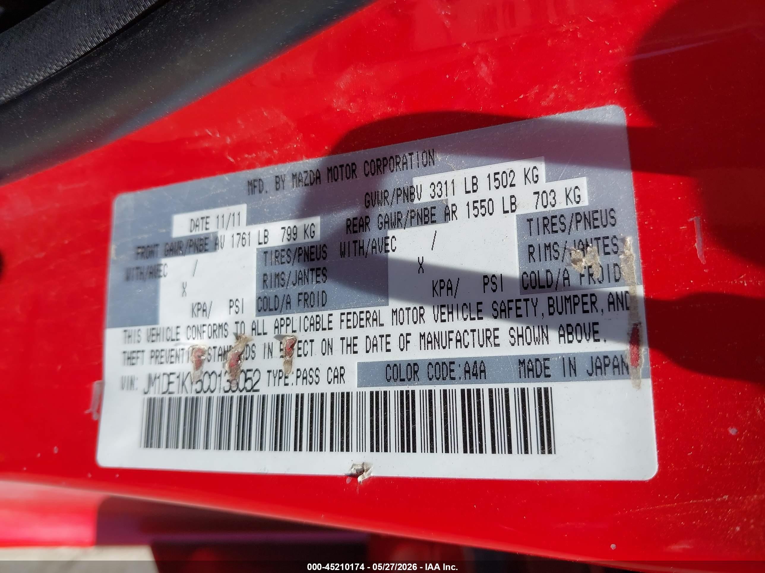2012 Mazda Mazda2 Sport Red vin: JM1DE1KY5C0138052