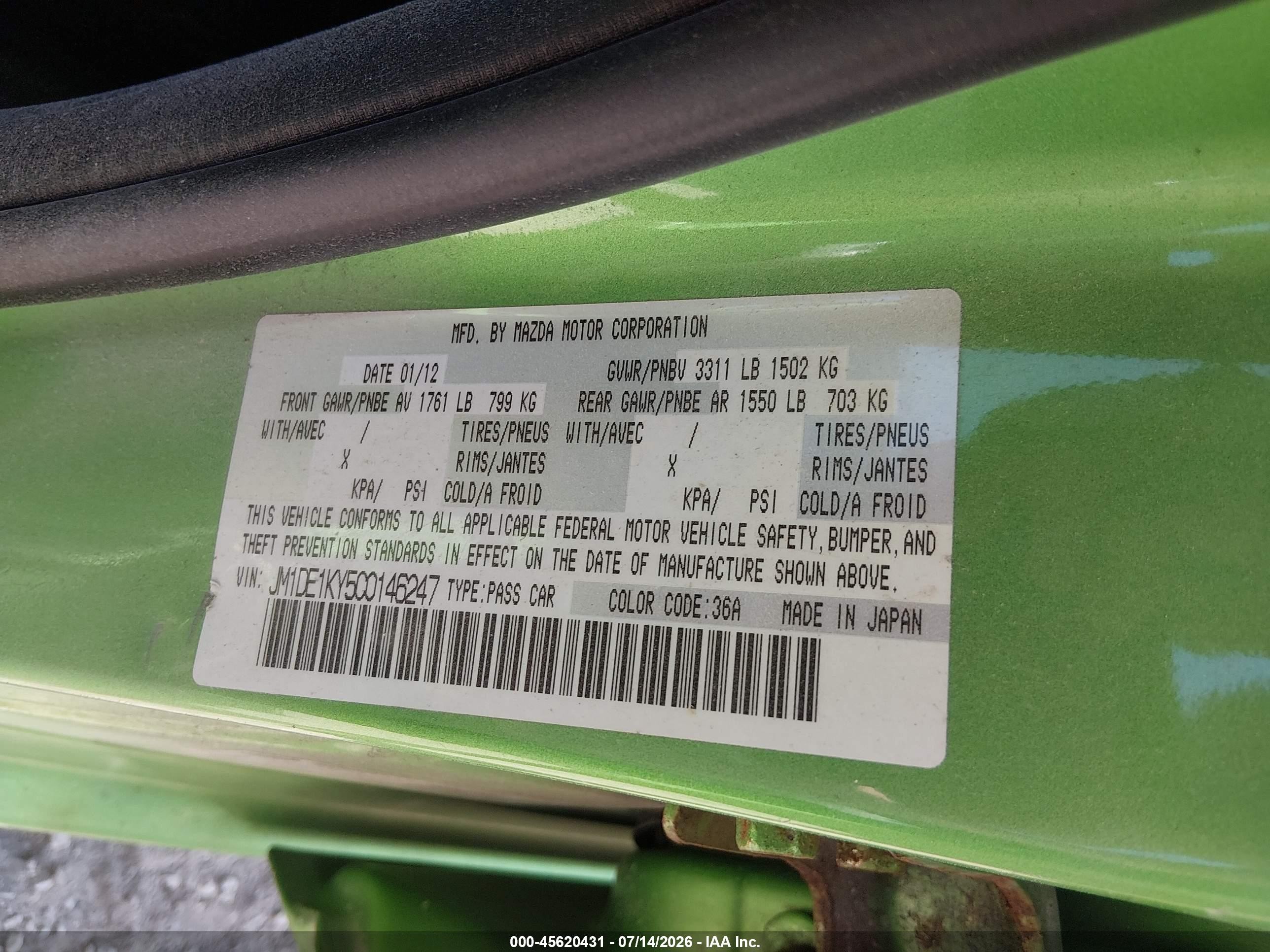 2012 Mazda Mazda2 Sport Green vin: JM1DE1KY5C0146247