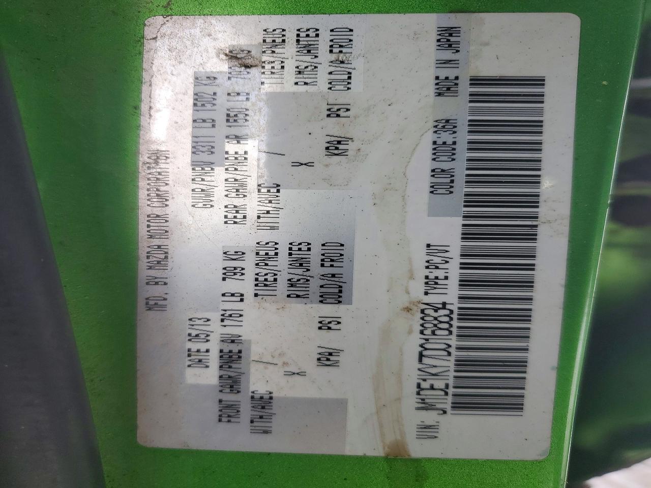 2013 Mazda Mazda 2 Green vin: JM1DE1KY7D0168834