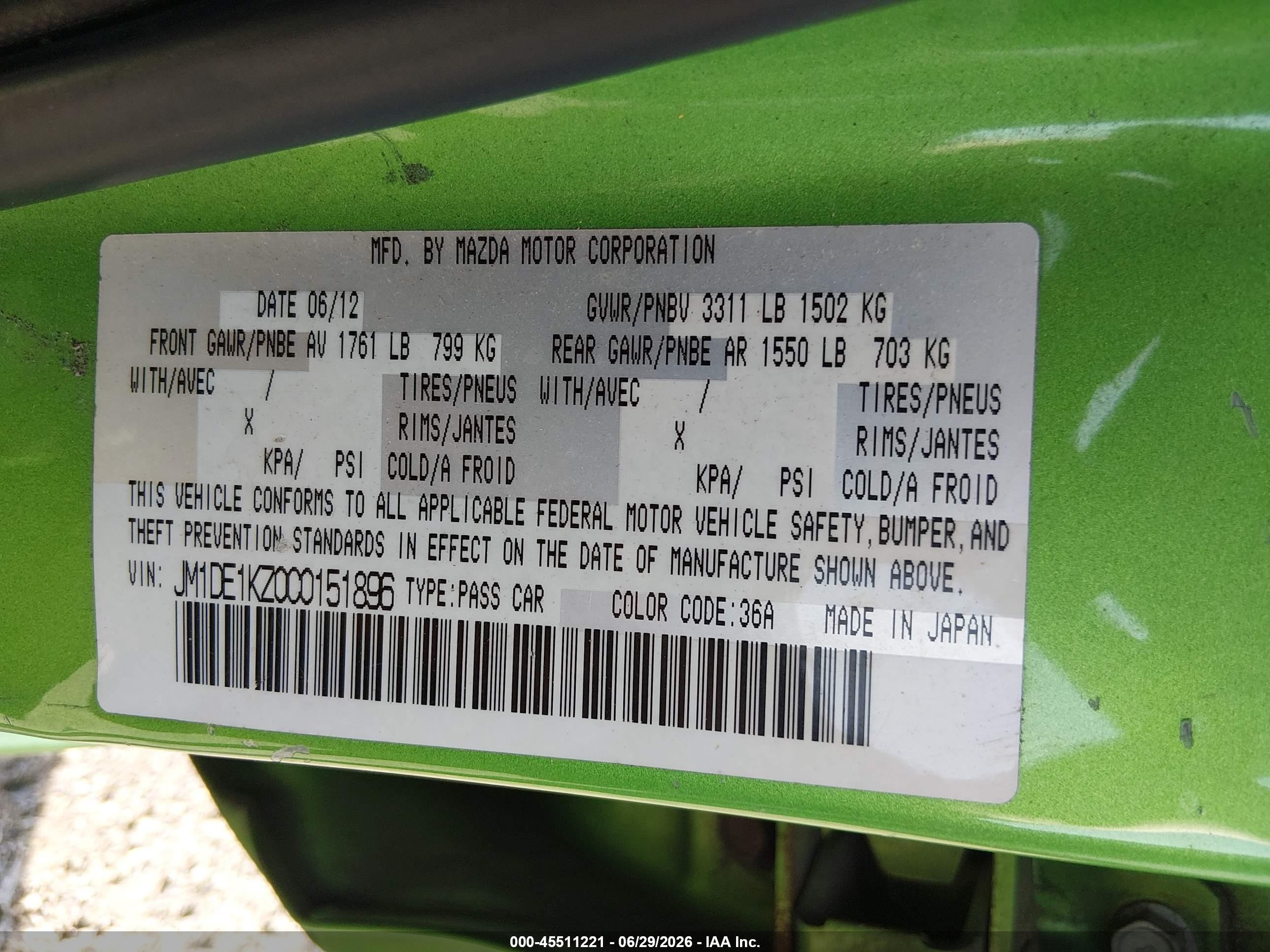 2012 Mazda Mazda2 Sport Green vin: JM1DE1KZ0C0151896