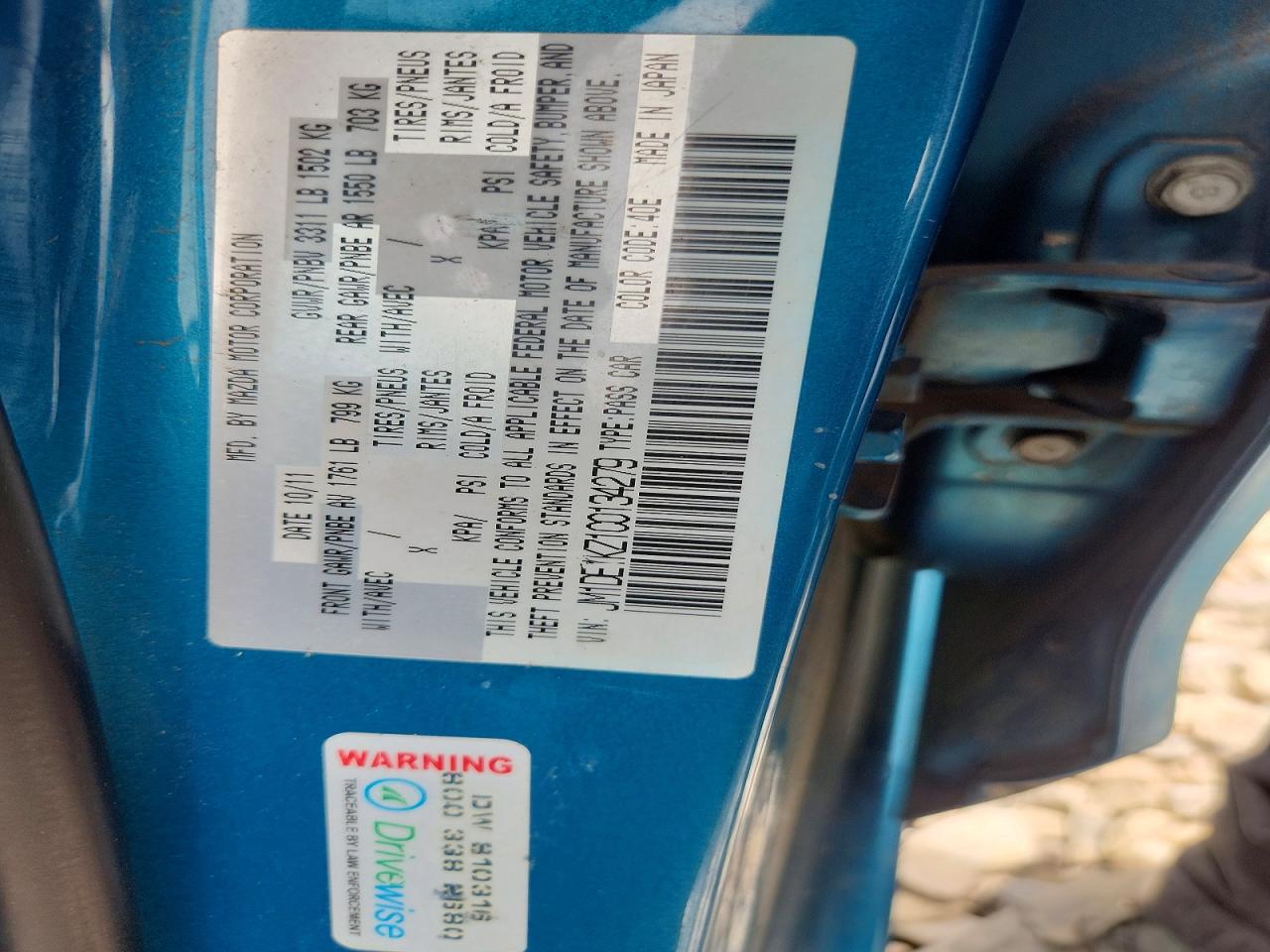 2012 Mazda Mazda2 Blue vin: JM1DE1KZ1C0134279