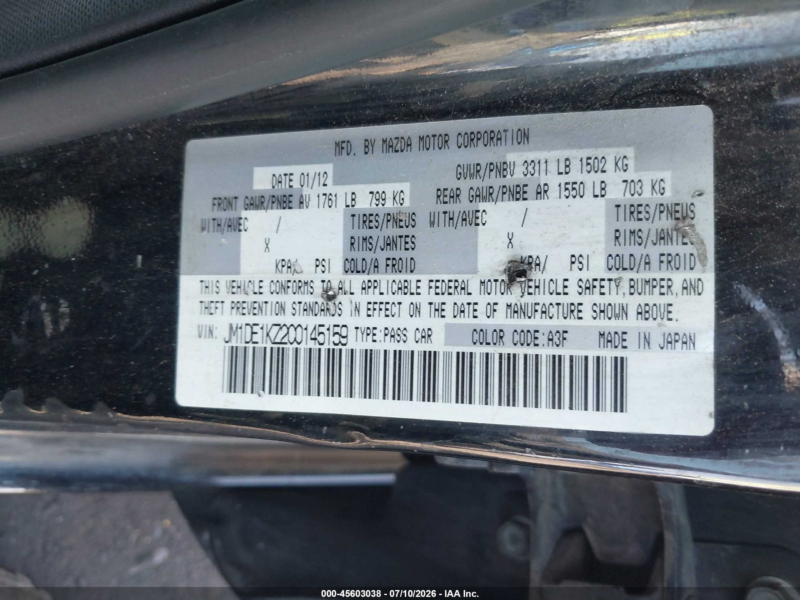 2012 Mazda Mazda2 Sport Black vin: JM1DE1KZ2C0145159