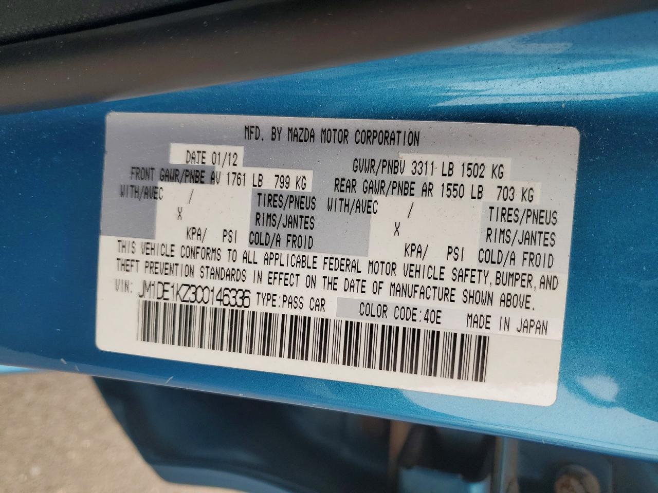 2012 Mazda Mazda2 Teal vin: JM1DE1KZ3C0146336