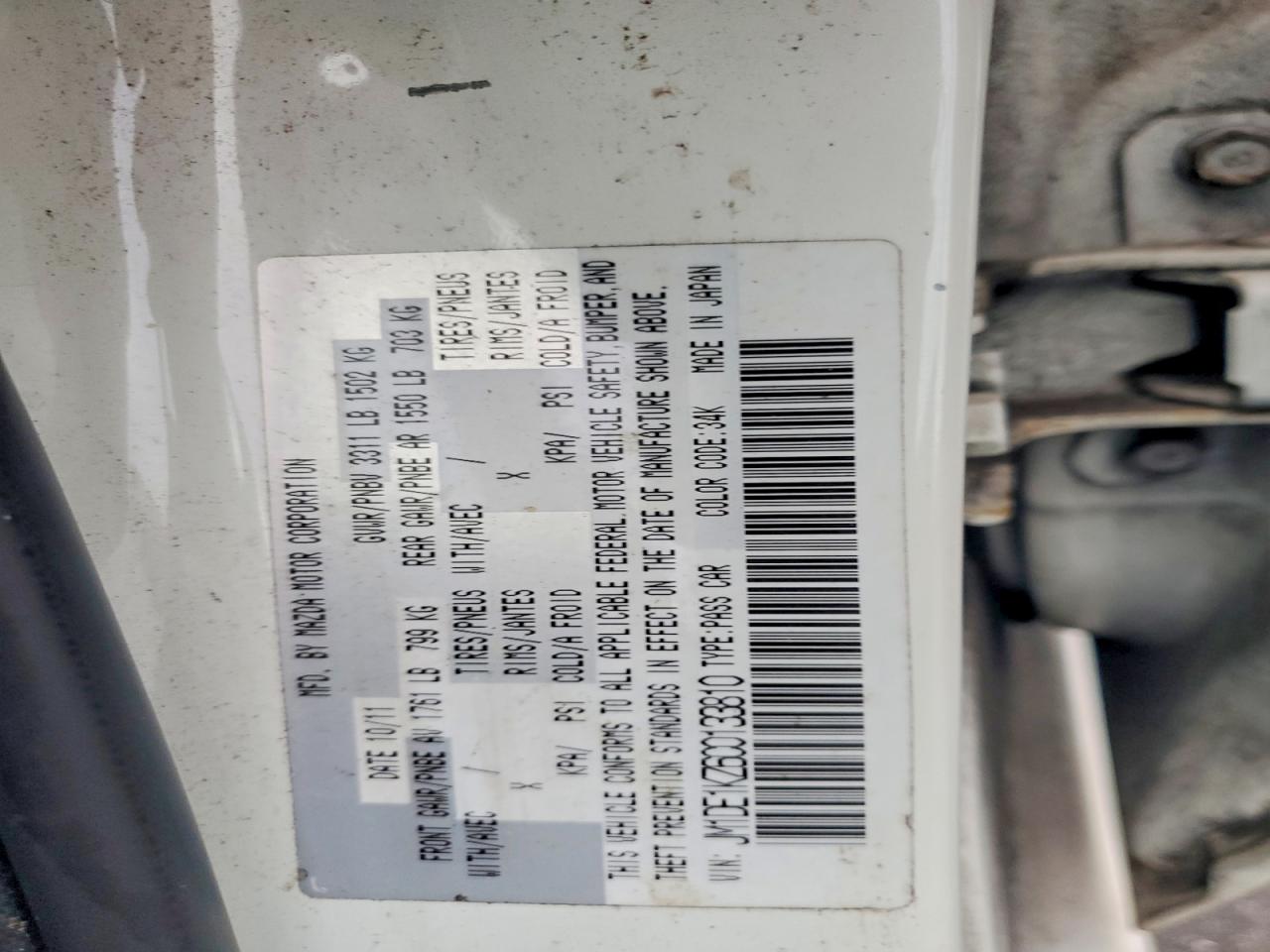 2012 Mazda Mazda2 White vin: JM1DE1KZ6C0133810