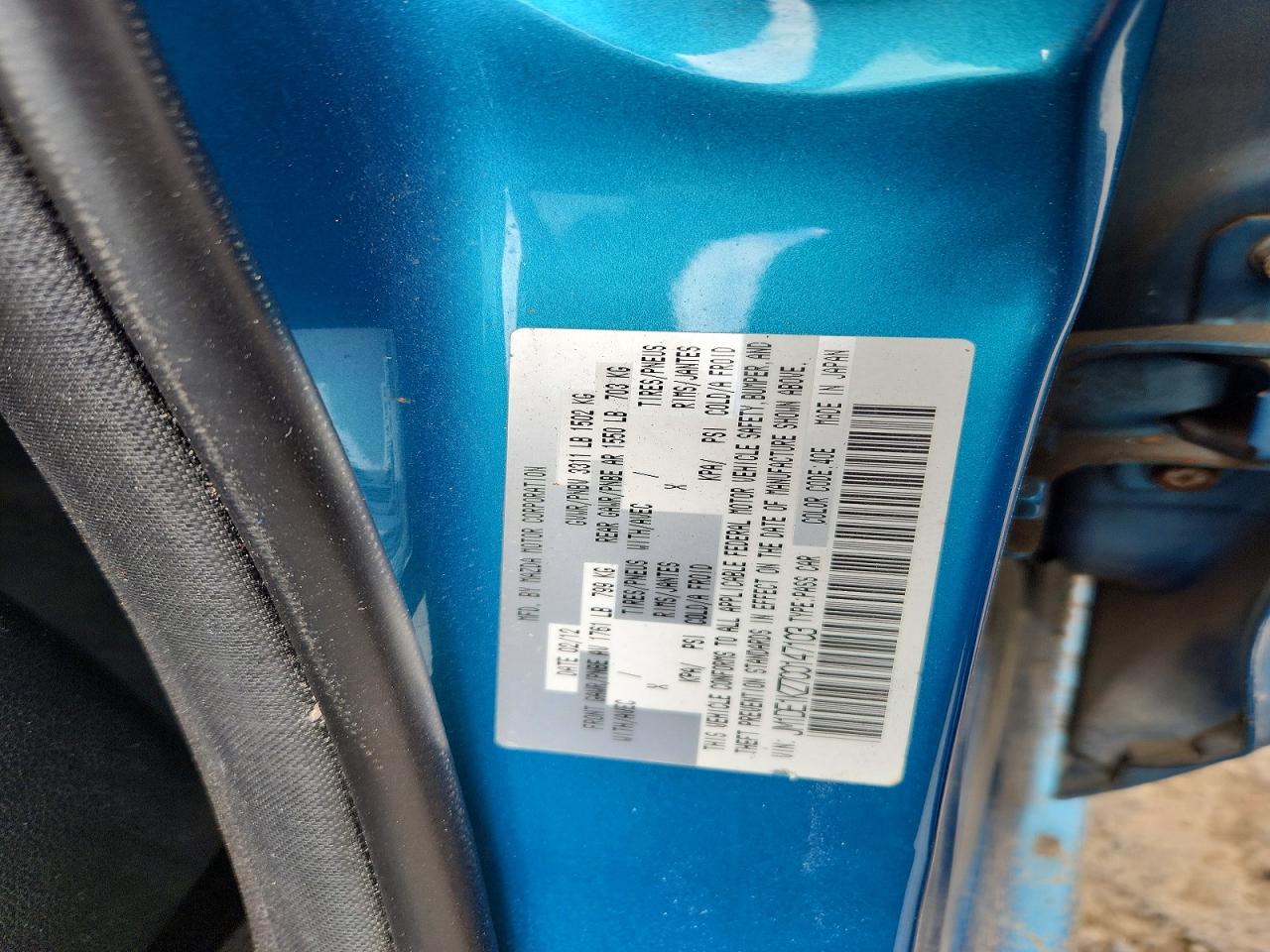 2012 Mazda Mazda2 Blue vin: JM1DE1KZ7C0147103