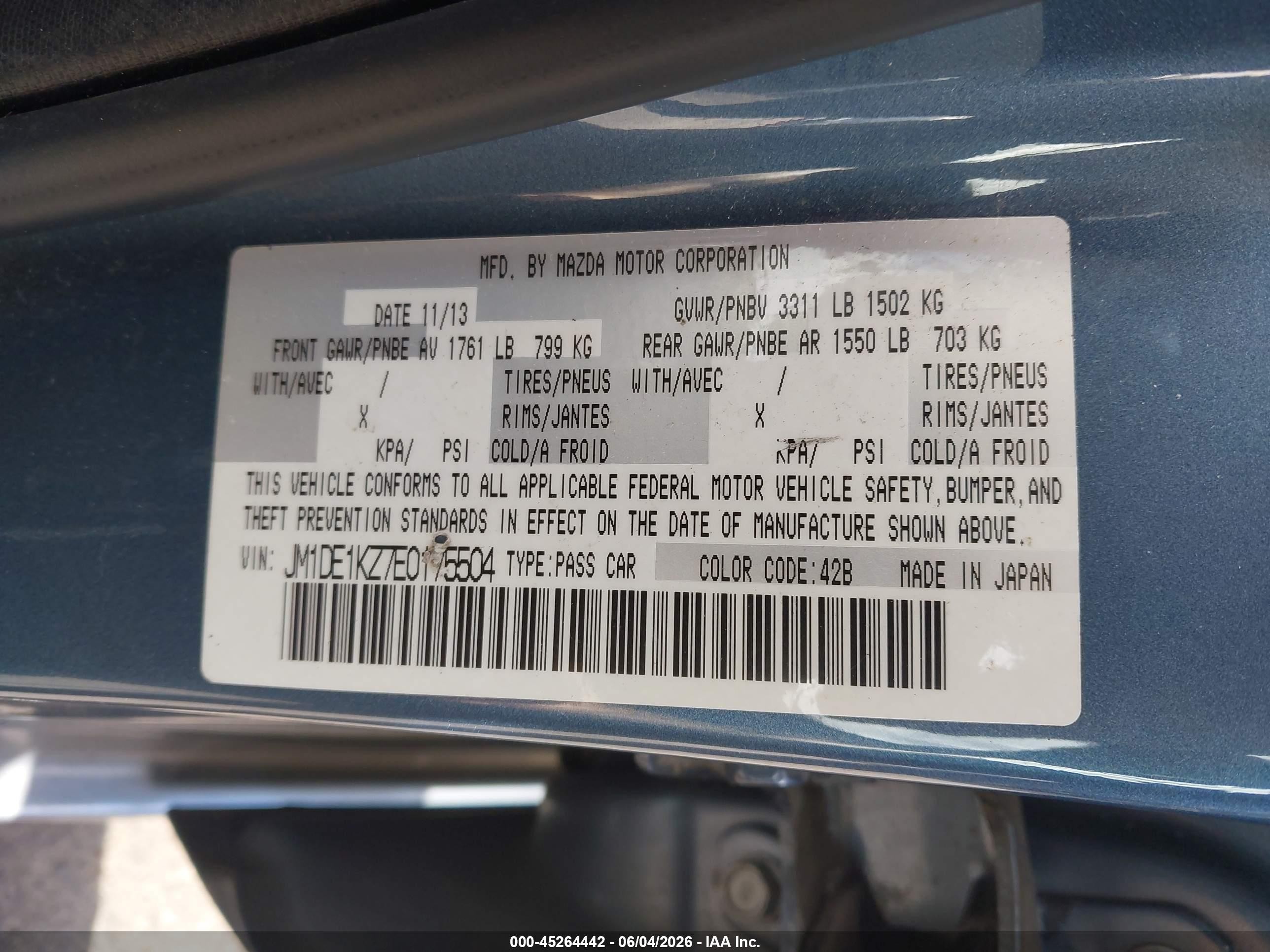 2014 Mazda Mazda2 Sport Blue vin: JM1DE1KZ7E0175504