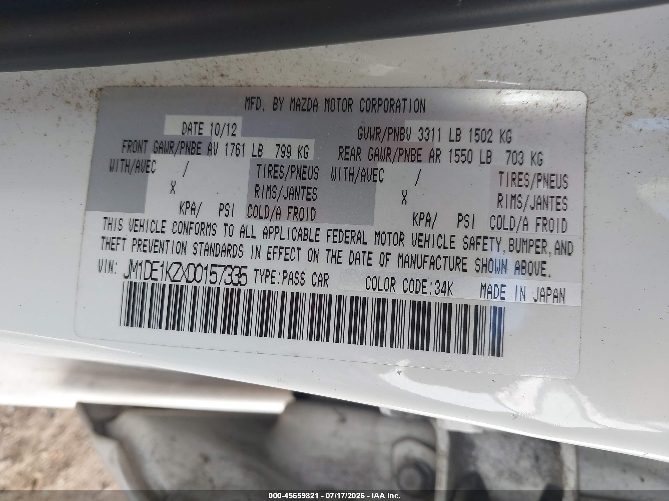 2013 Mazda Mazda2 Sport Белый vin: JM1DE1KZXD0157335