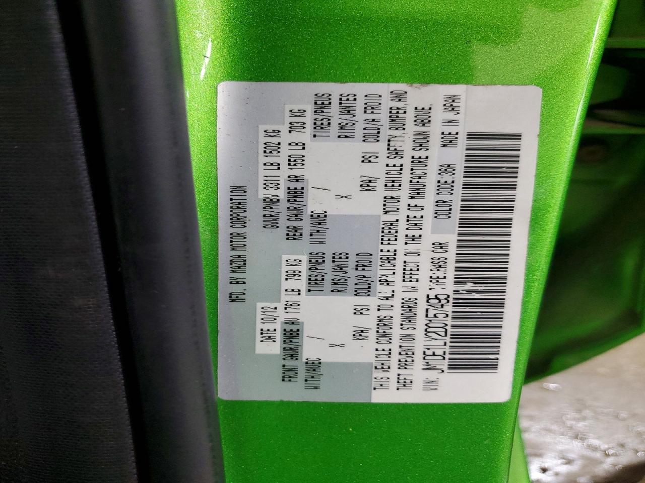 2013 Mazda Mazda2 Green vin: JM1DE1LY2D0157495