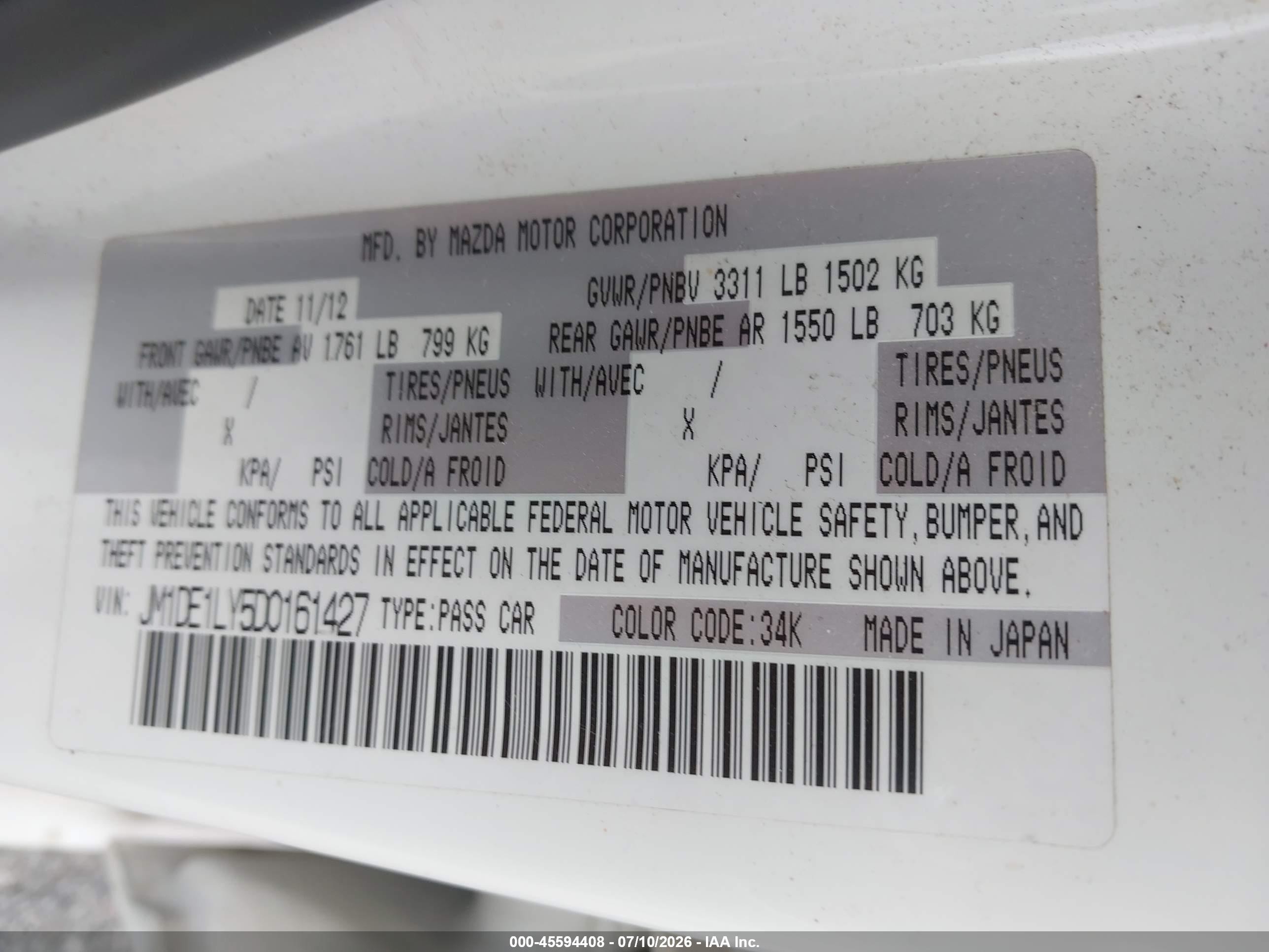 2013 Mazda Mazda2 Touring White vin: JM1DE1LY5D0161427