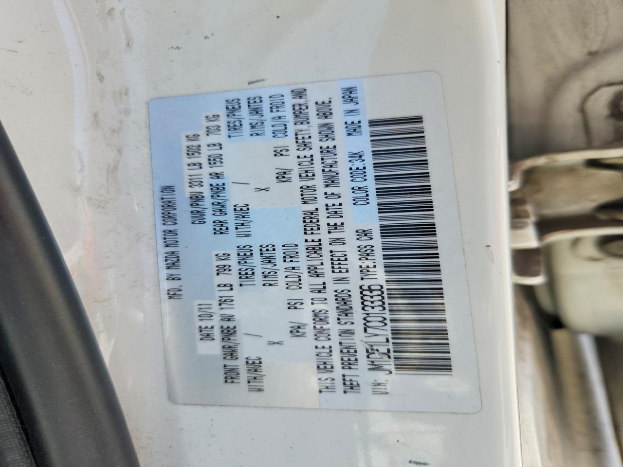 2012 Mazda Mazda2 White vin: JM1DE1LY7C0133336