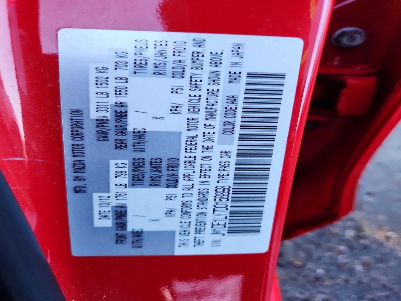 2013 Mazda Mazda Red vin: JM1DE1LY7D0158898