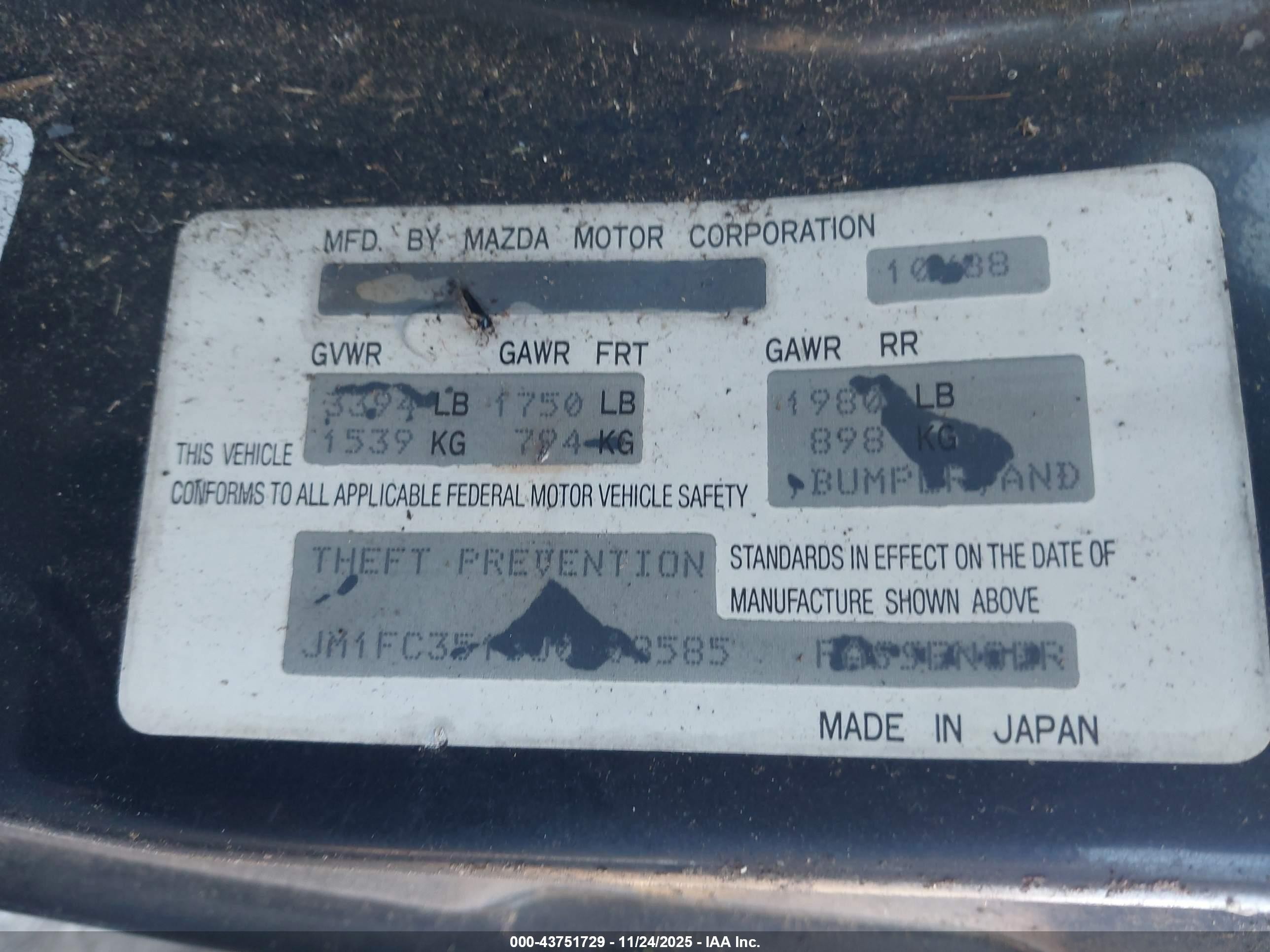 1988 Mazda Rx7   Black vin: JM1FC3513J0108585