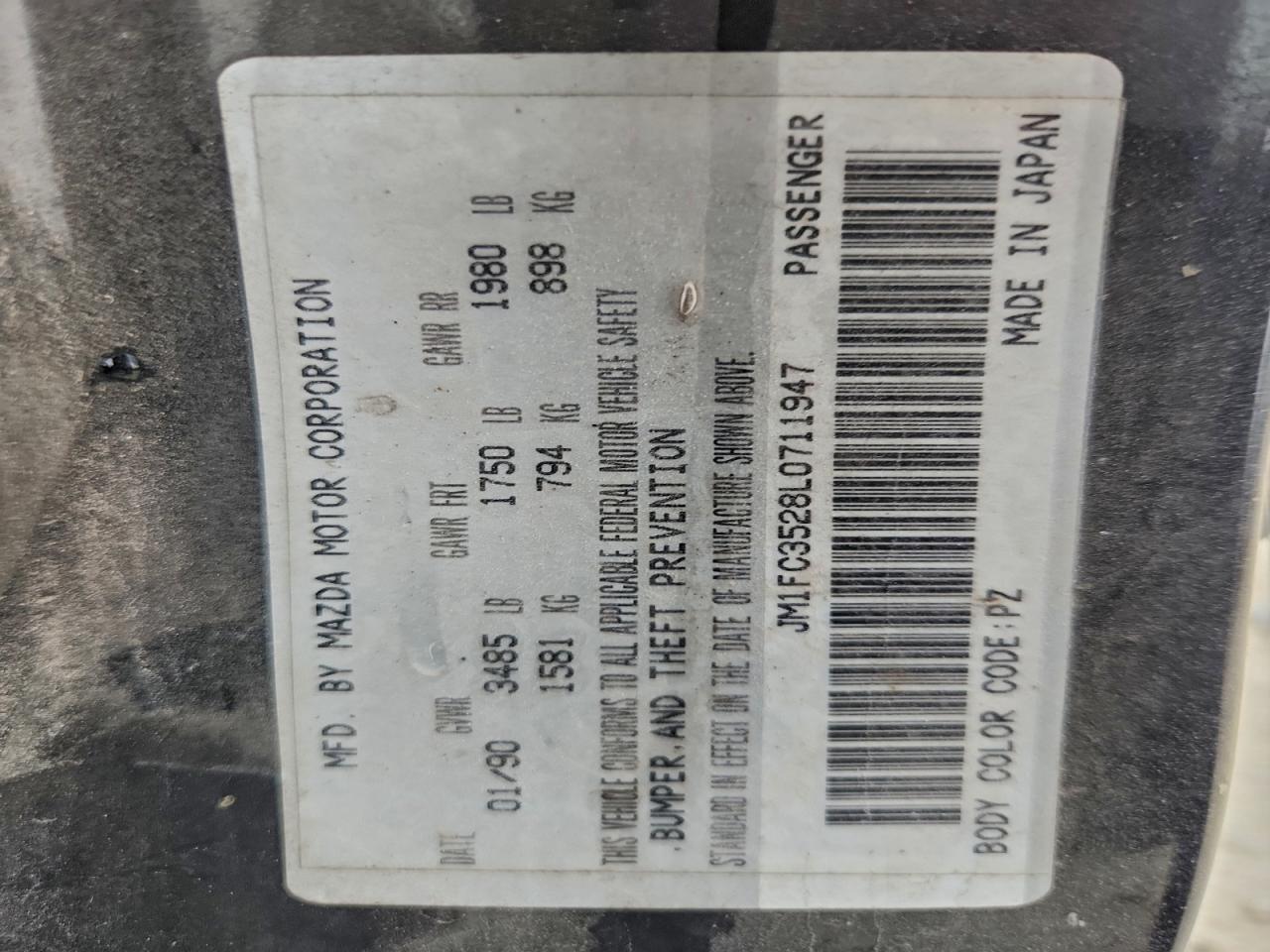 1990 Mazda Rx7 Black vin: JM1FC3528L0711947