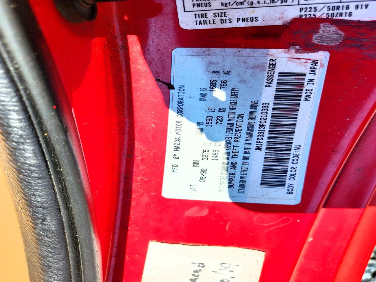 1993 Mazda Rx7 Red vin: JM1FD3313P0210333