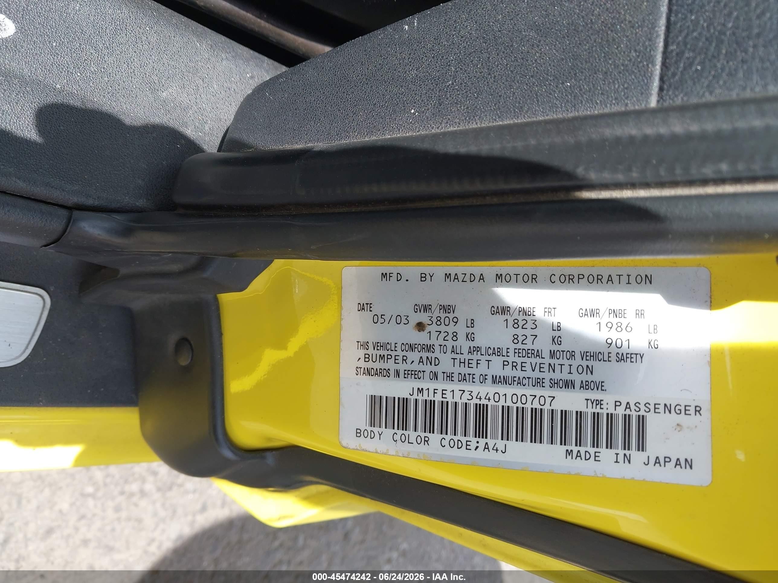 2004 Mazda Rx-8 6 Speed Manual Yellow vin: JM1FE173440100707