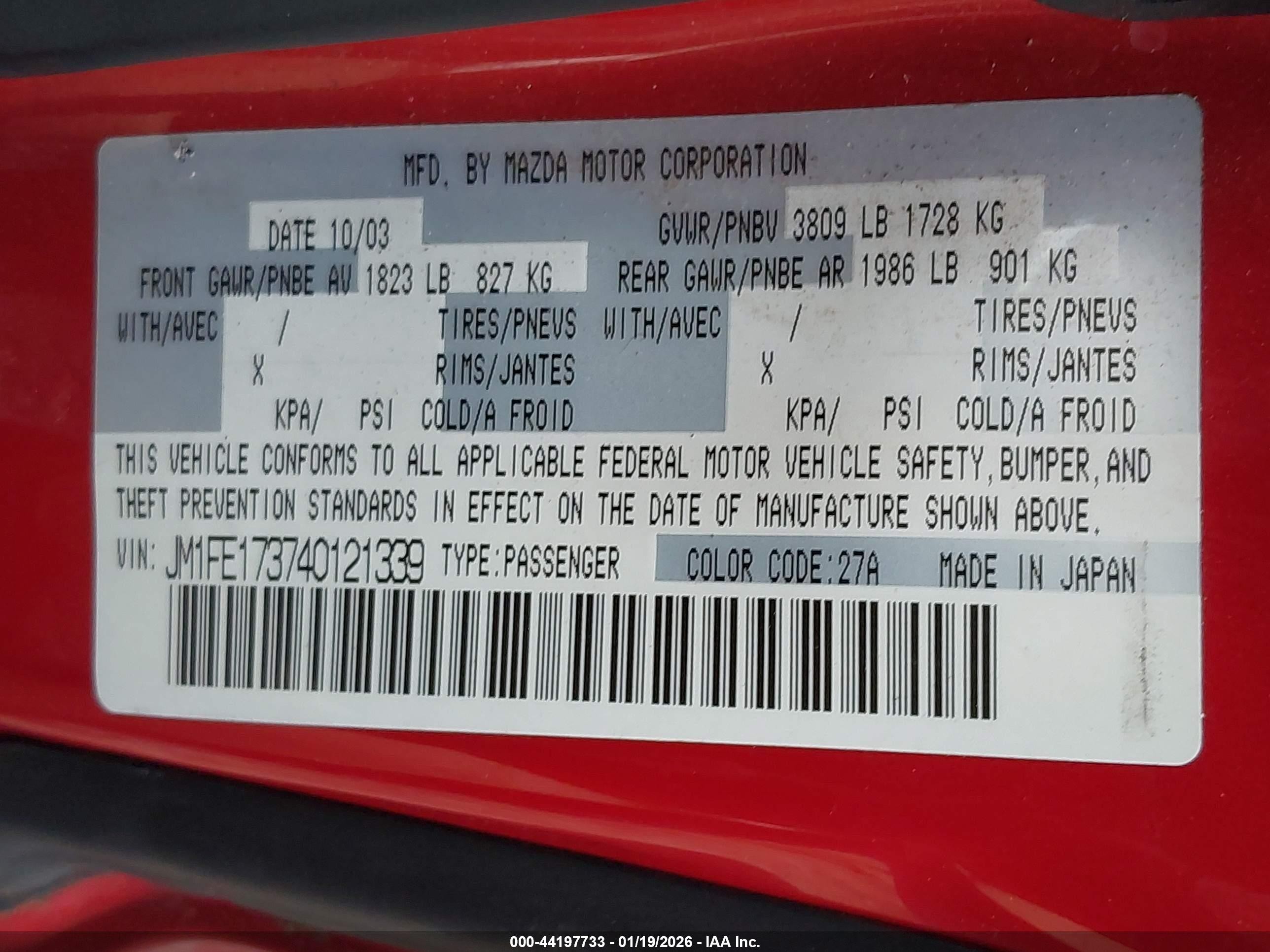 2004 Mazda Rx-8 6 Speed Manual Red vin: JM1FE173740121339