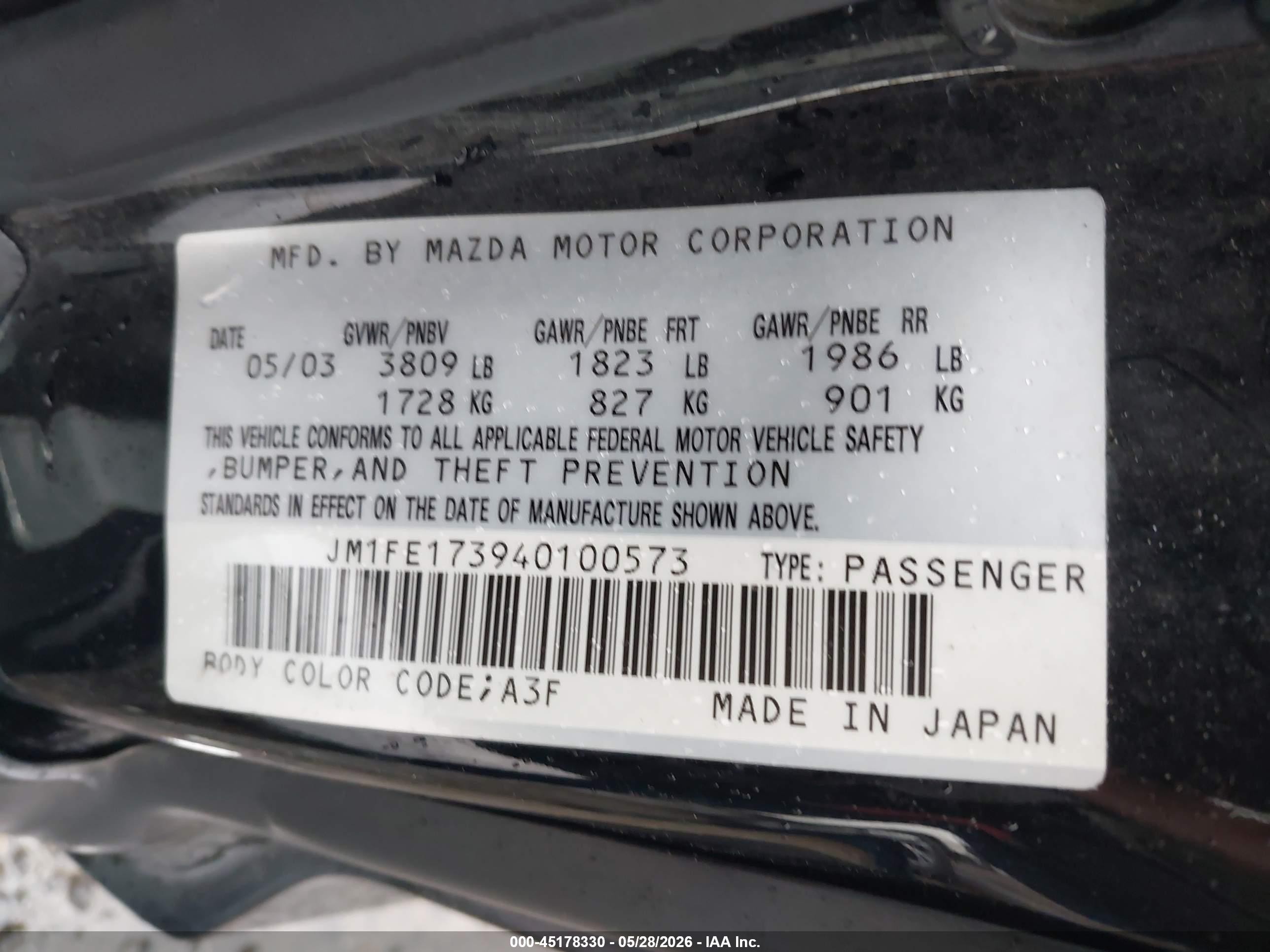 2004 Mazda Rx-8 6 Speed Manual Черный vin: JM1FE173940100573