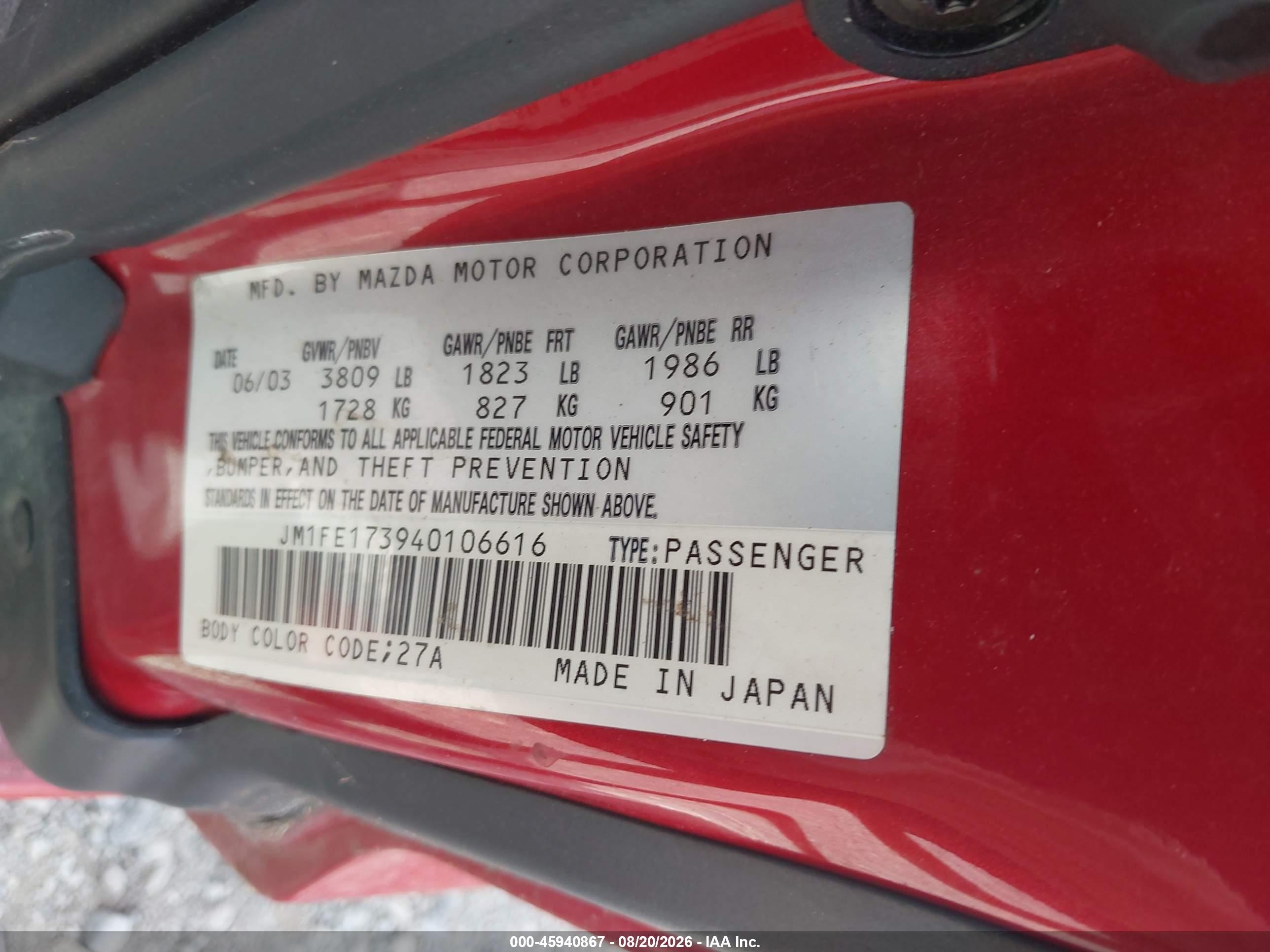 2004 Mazda Rx-8 6 Speed Manual Красный vin: JM1FE173940106616