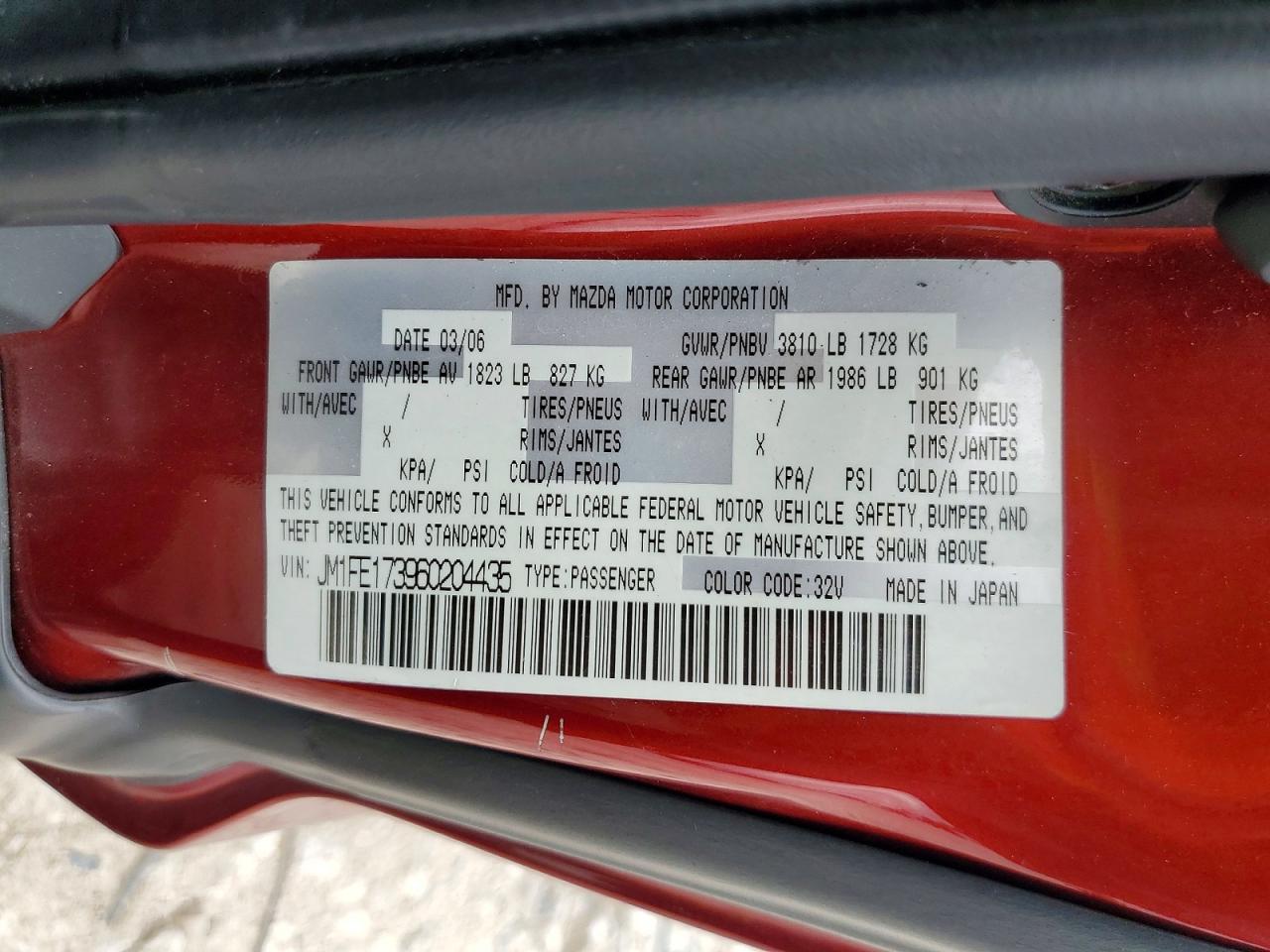 2006 Mazda Rx8 Red vin: JM1FE173960204435