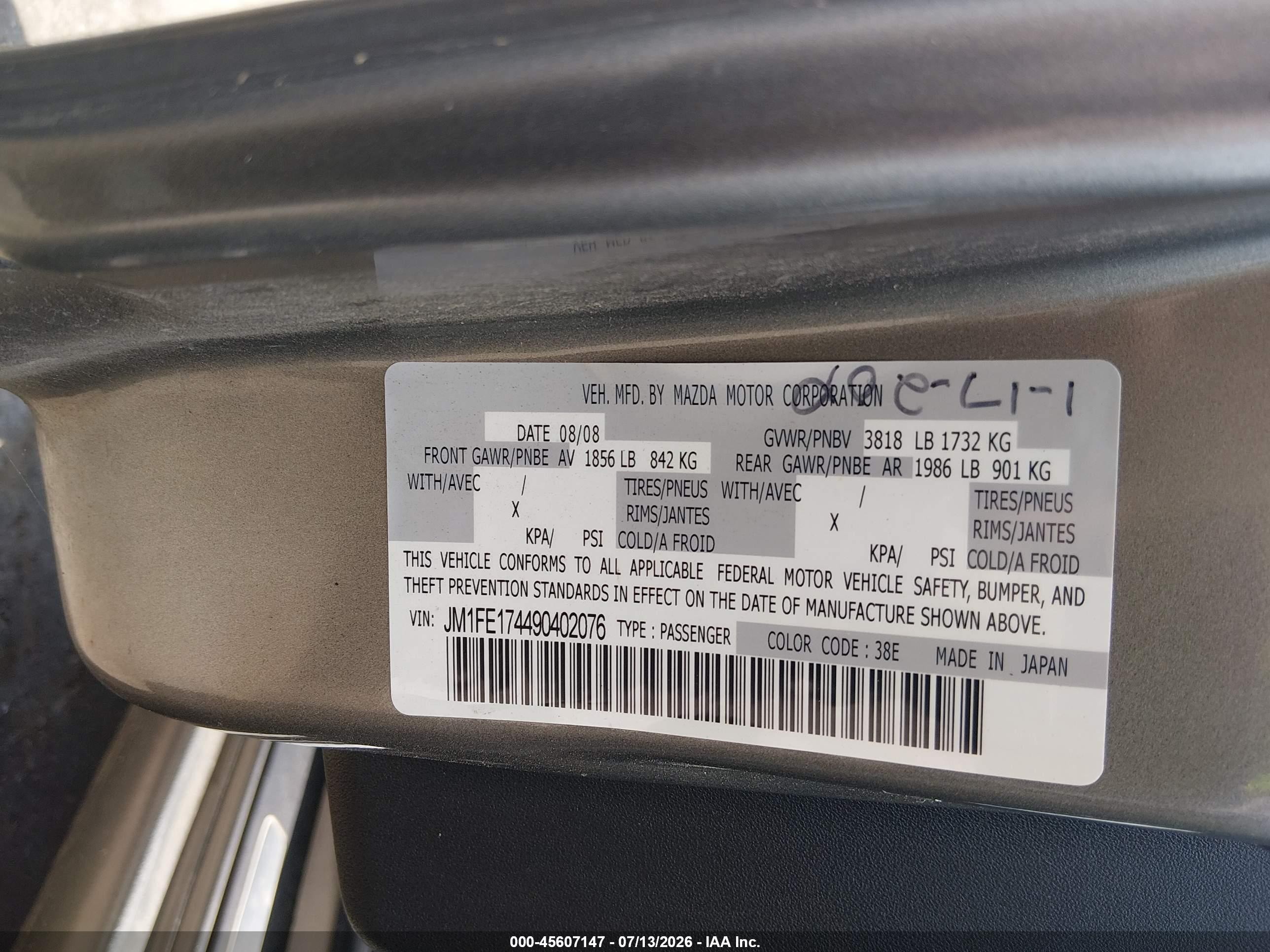 2009 Mazda Rx-8 Sport Серебряный vin: JM1FE174490402076