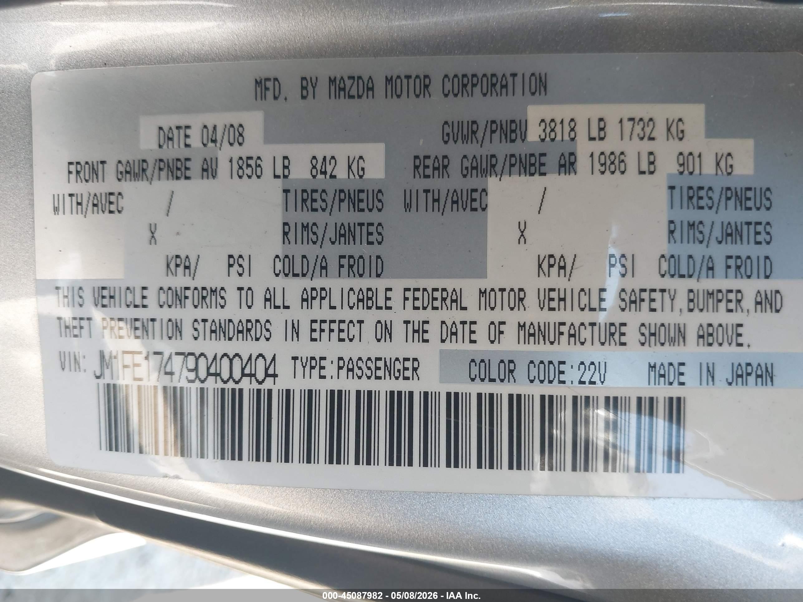 2009 Mazda Rx-8 Sport Silver vin: JM1FE174790400404