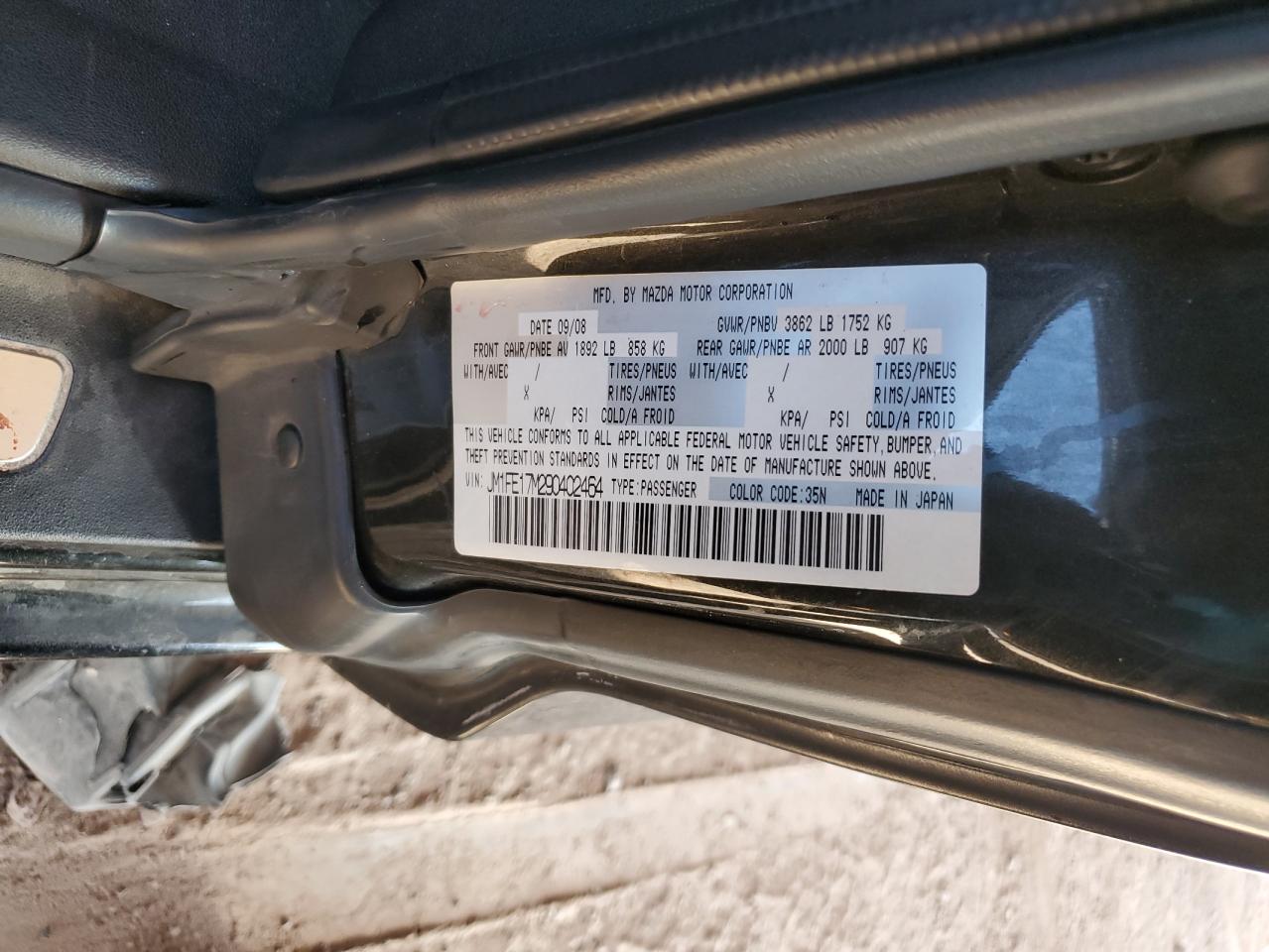 2009 Mazda Rx8 Черный vin: JM1FE17M290402464